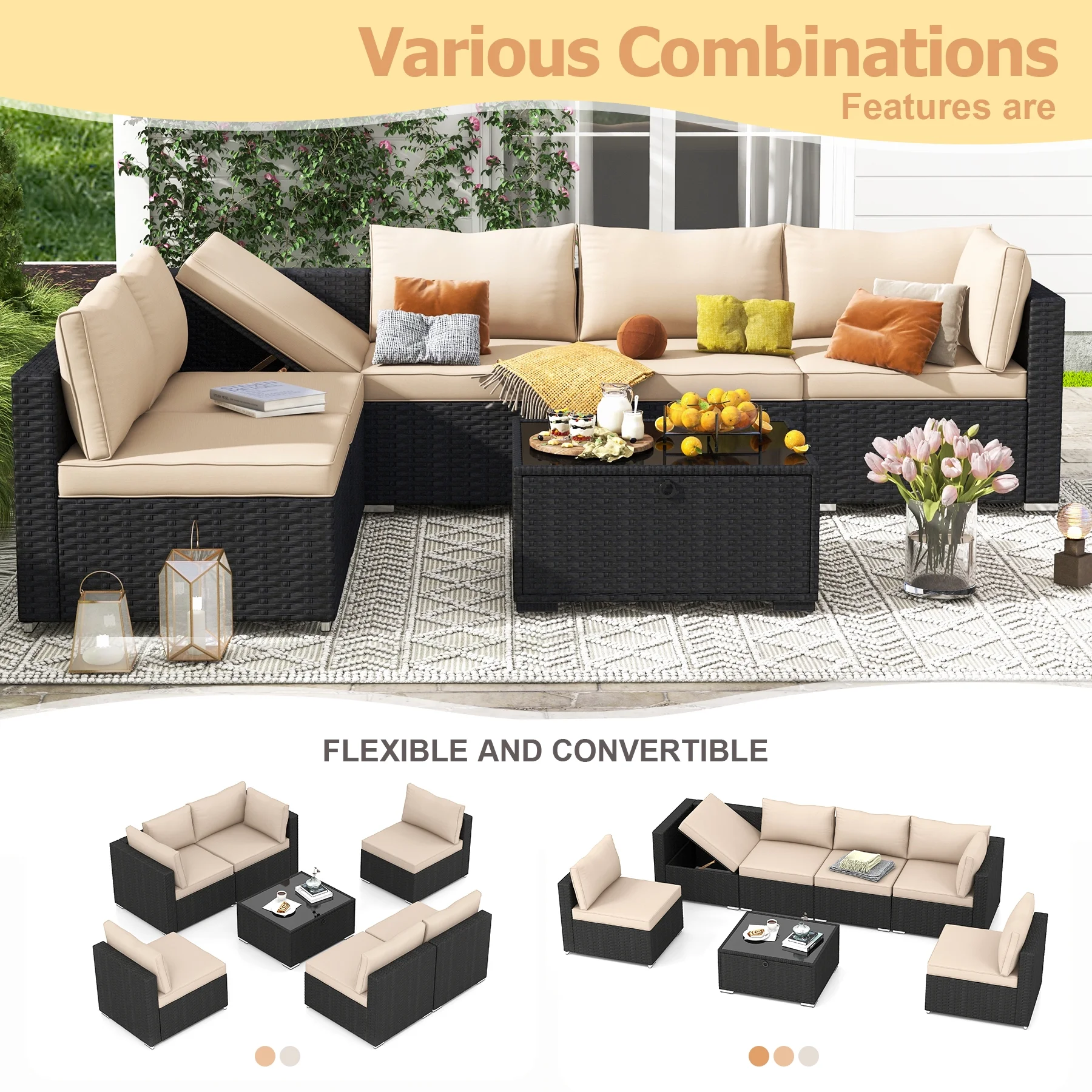 HOMREST 7 Pieces Outdoor Patio Furniture Set with 44