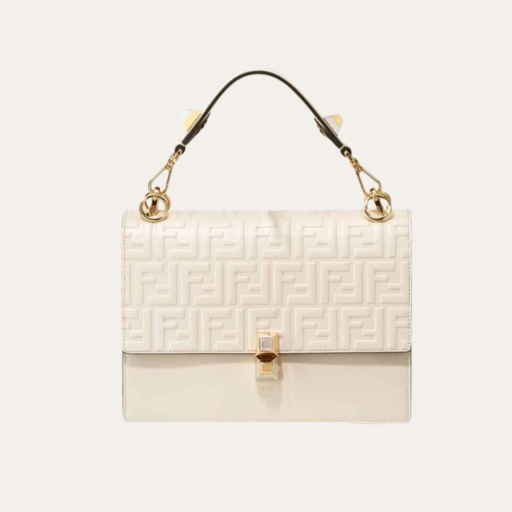 Fendi Logo Embossed Kan I White 9.4 Inches