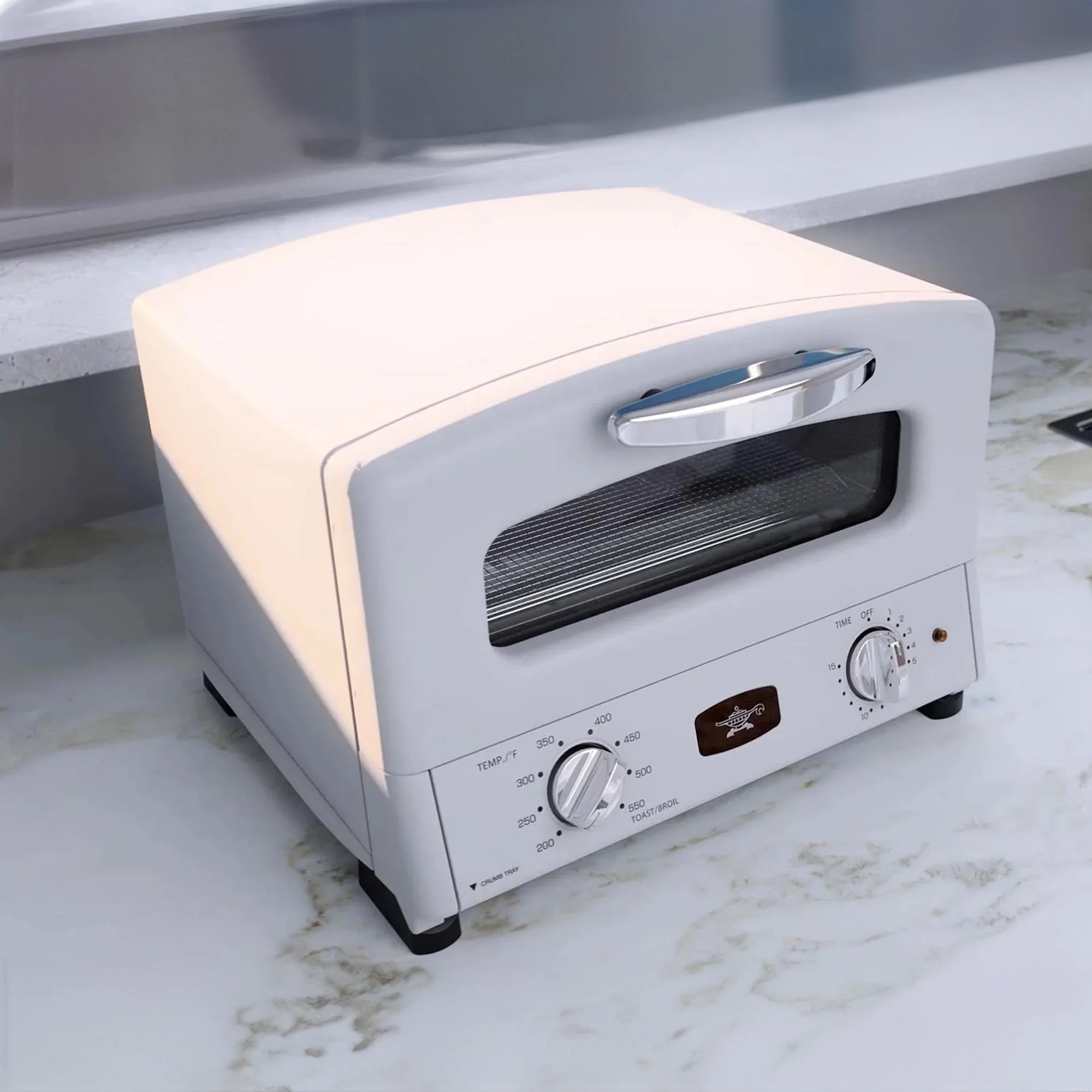 Sengoku SET-G16A(W) HeatMate Graphite Compact Countertop Toaster Oven with 4 Non-Stick Pans for Toasting and Baking, 120 Volt, Eggshell White