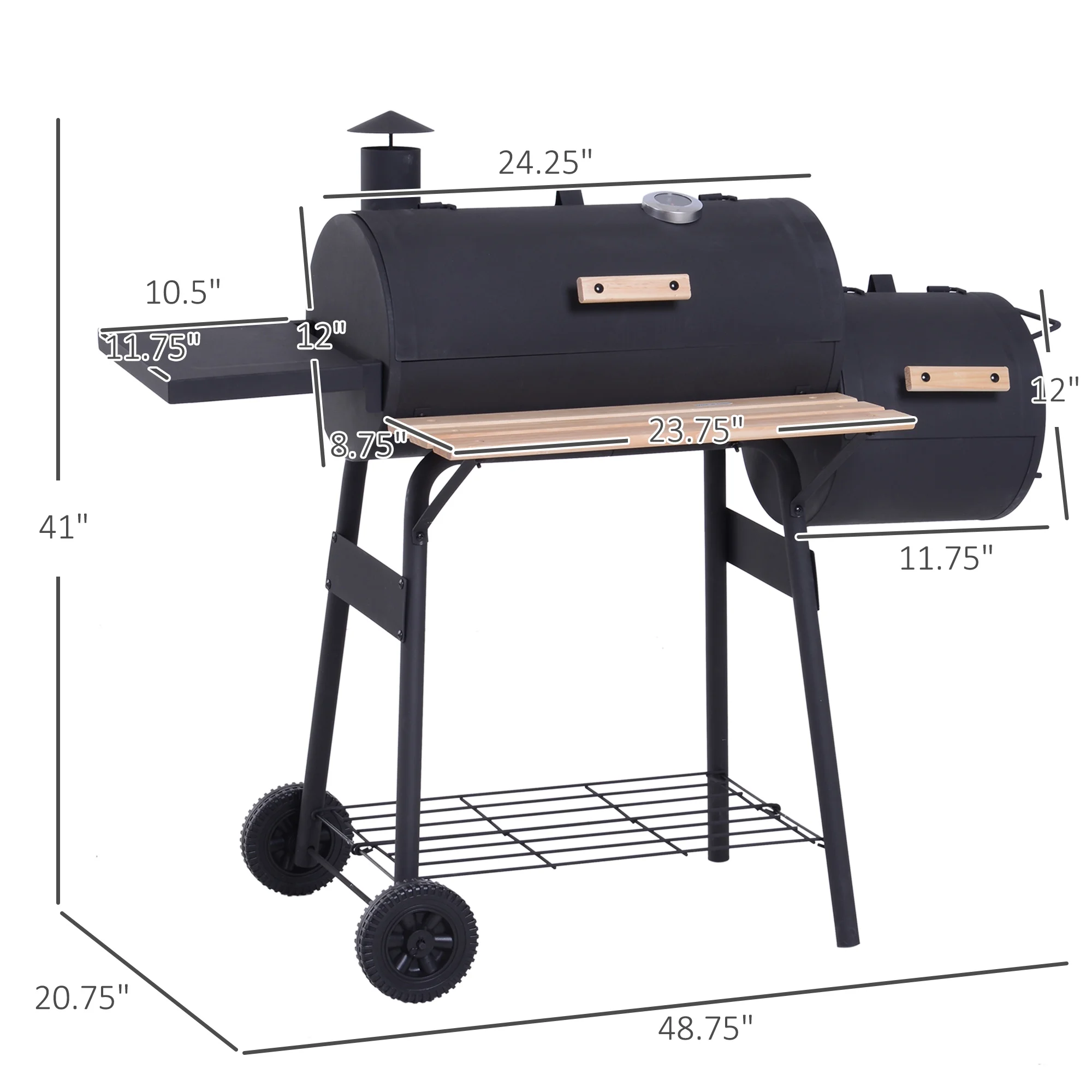 BINUFF  Portable Steel BBQ Grill & Offset Smoker Combo Wheels 48
