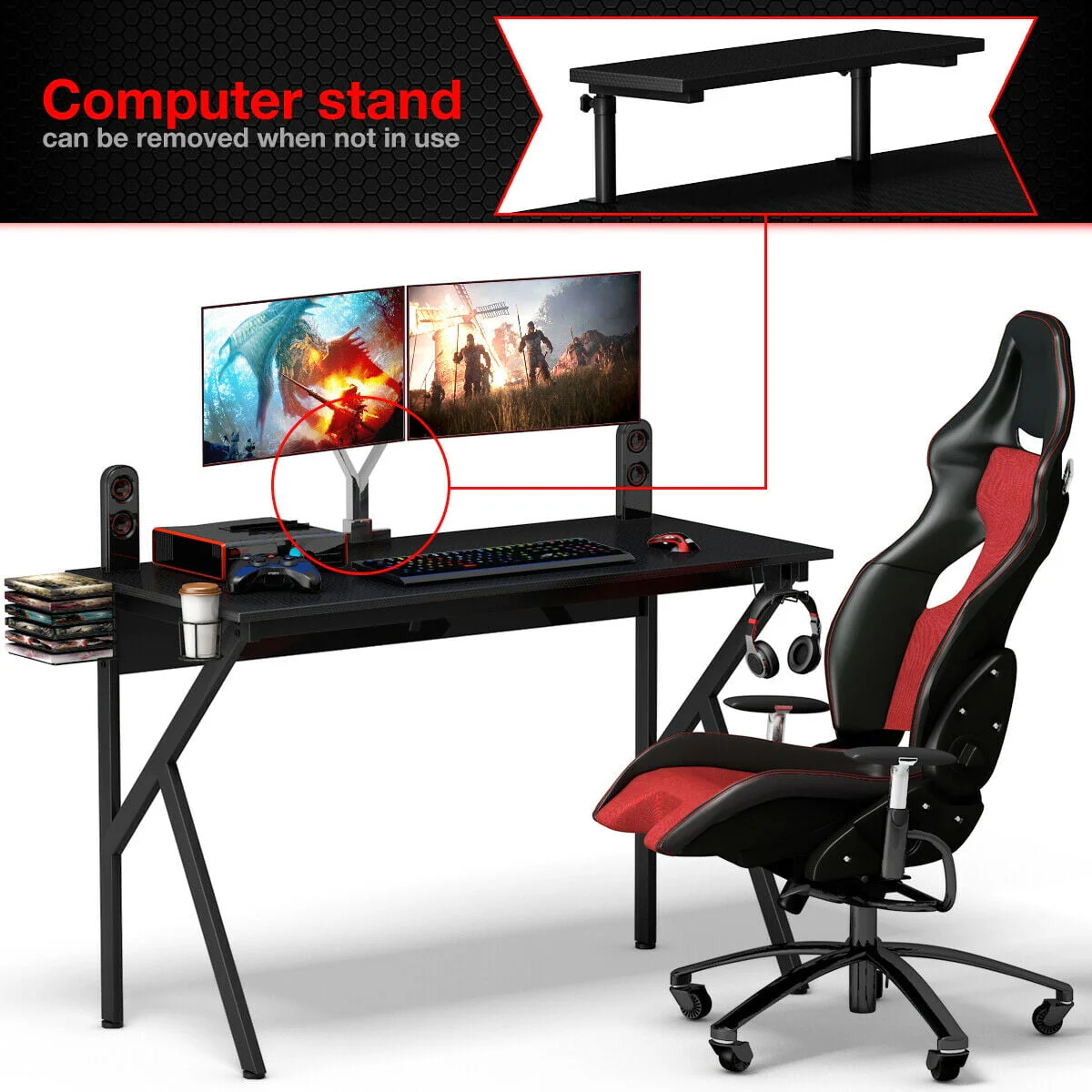 Gymax Gaming Desk Computer Desk PC Table Workstation with Cup Holder & Headphone Hook
