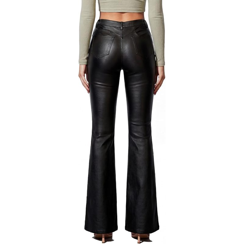 Women's Faux Leather Coated Flare Pants Mid Waist Black