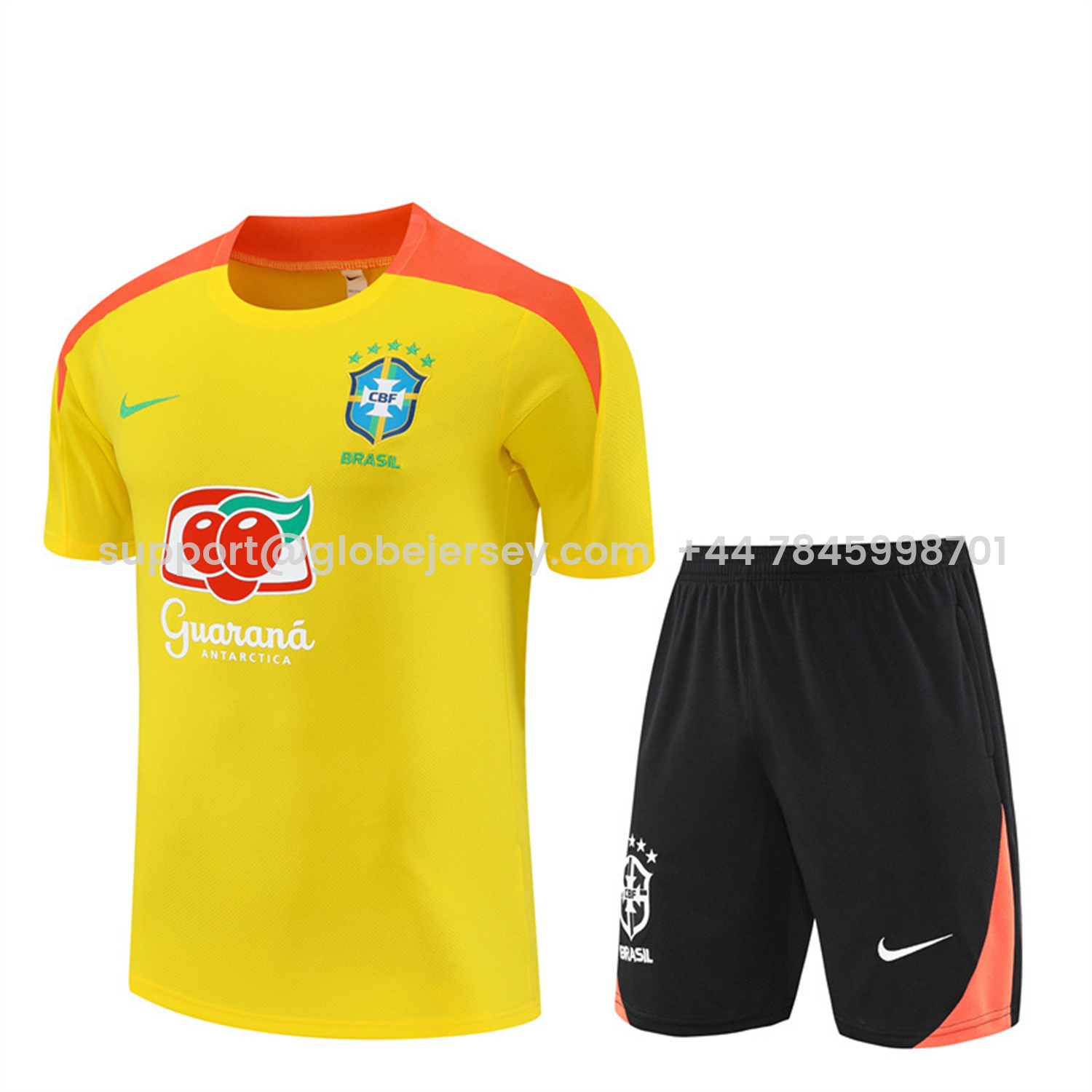 Brazil 25-26 Short-Sleeve Training Set - Yellow Top & Black Shorts