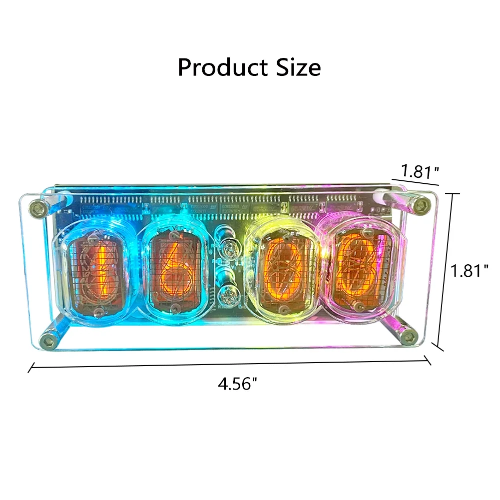 Nixie Tube Clock with IN-12 Tubes, Luminous Clock, Retro Modern Desk Vintage Punk Digital Desktop Creative Ornaments USB Type-C Connection Type