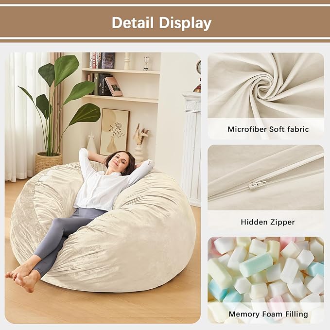 BUBBLEBEAN Bean Bag Chairs for Adults - Memory Foam Furniture BeanBag Chair