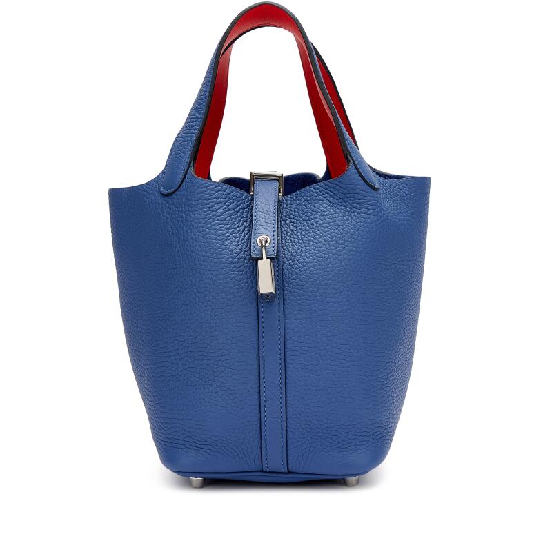 Bleu Brighton Clemence and Capucine Swift Verso Picotin Lock 18 Palladium Hardware