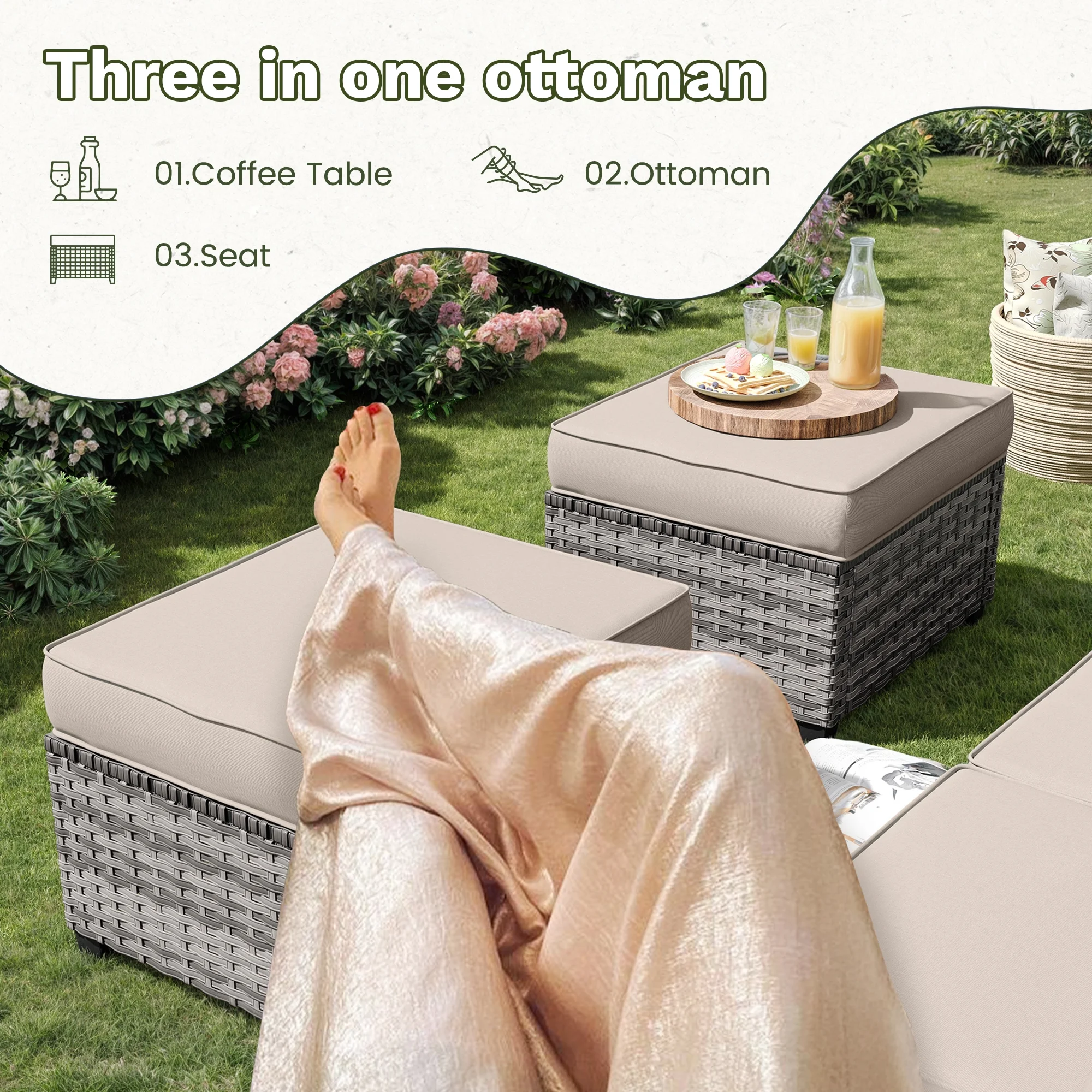 POTEBAN Patio Furniture Set, 7 Pieces Outdoor Sectional Sofa Couch with Chairs, Ottomans and Comfy Cushions, All Weather Wicker Rattan Patio Conversation Set for Garden Backyard Dark Grey