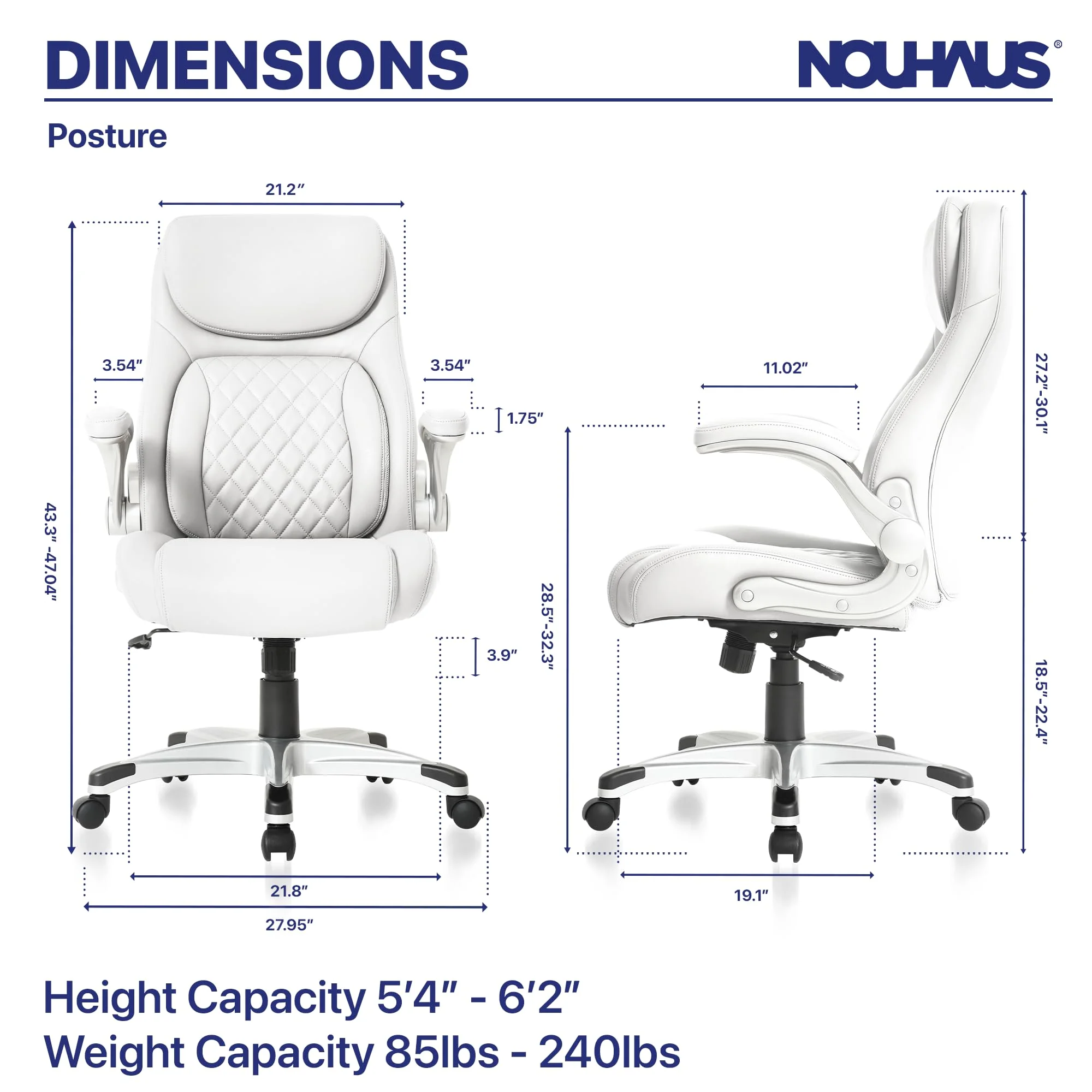 Nouhaus Posture Ergonomic PU Leather Office Chair. Click5 Lumbar Support with FlipAdjust Armrests. Modern Executive Chair and Computer Desk Chair