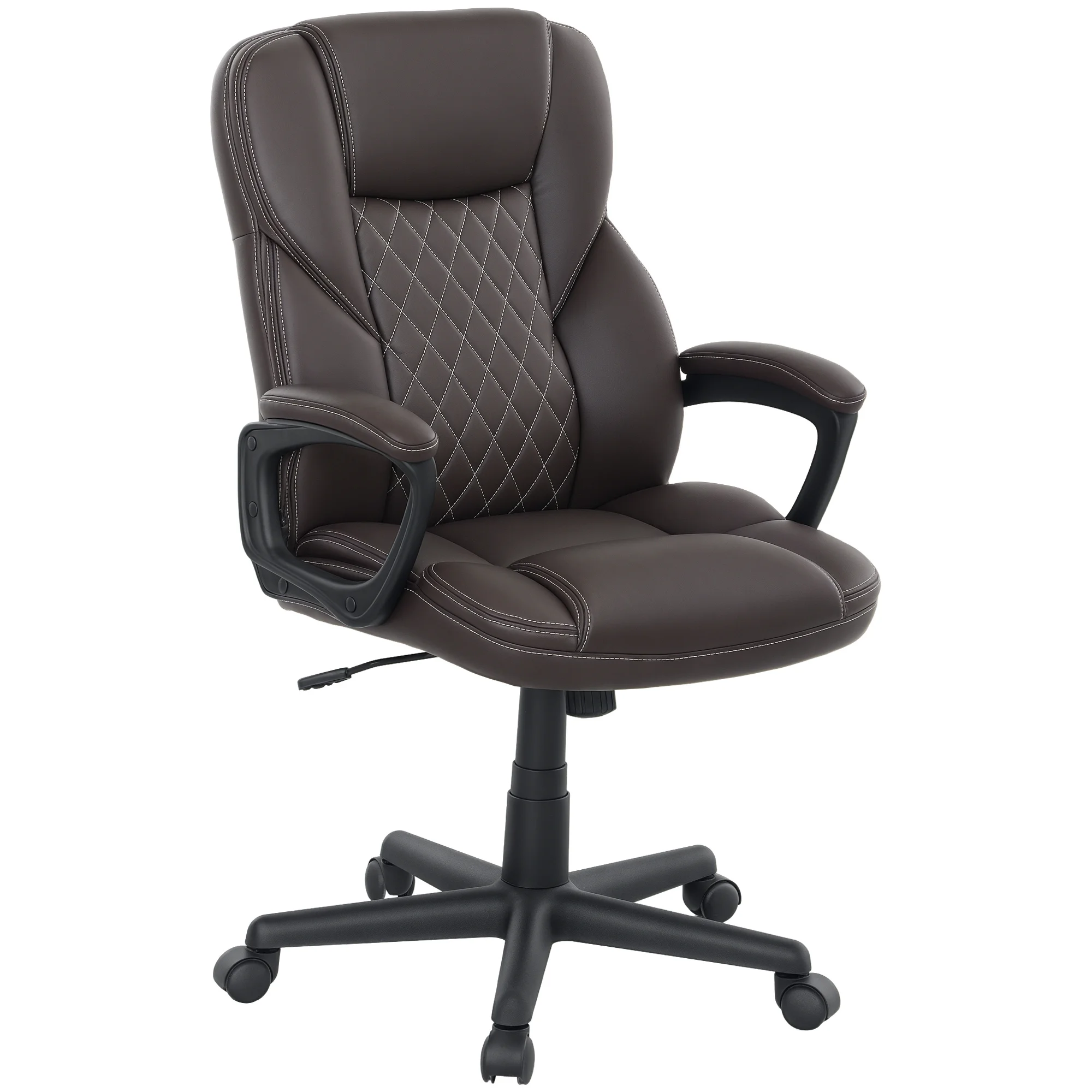 HOMCOM High Back Executive Office Chair, PU Leather Computer Desk Chair with Adjustable Height, Padded Armrests and Swivel Wheels, Black