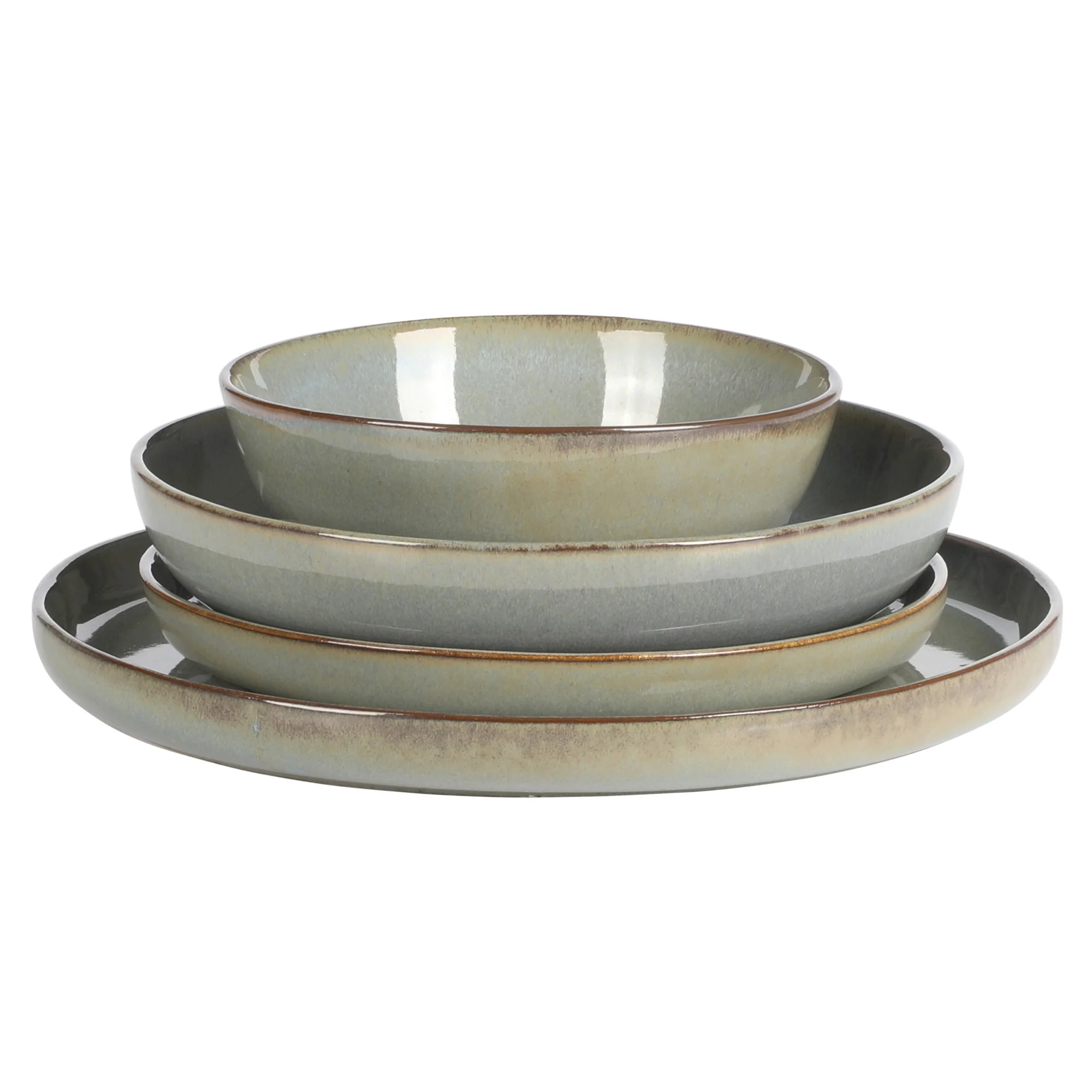 Gibson Elite Berea 16 Piece (Service for 4) Plates and Bowls Stoneware Dinnerware Set -Taupe