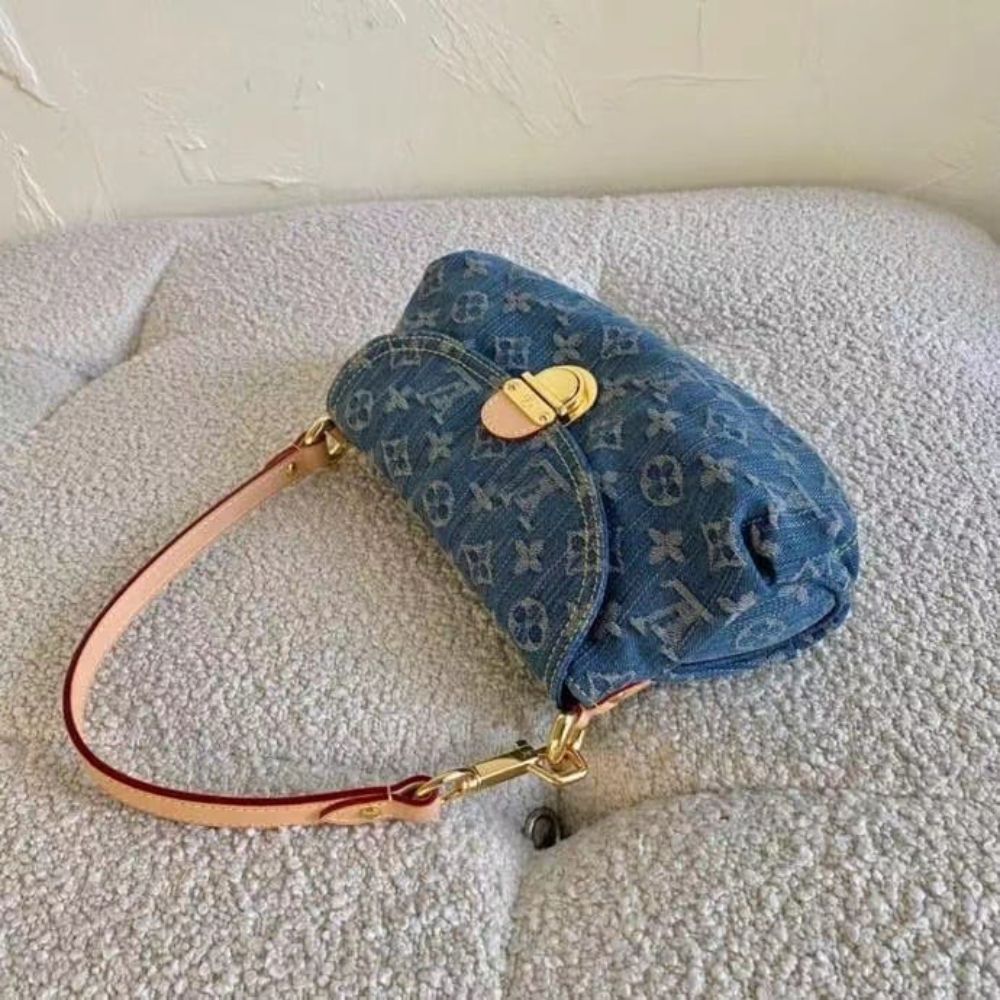 Louis Vuitton Pleaty Handbag Monogram Denim Blue 10.2 Inches M95050