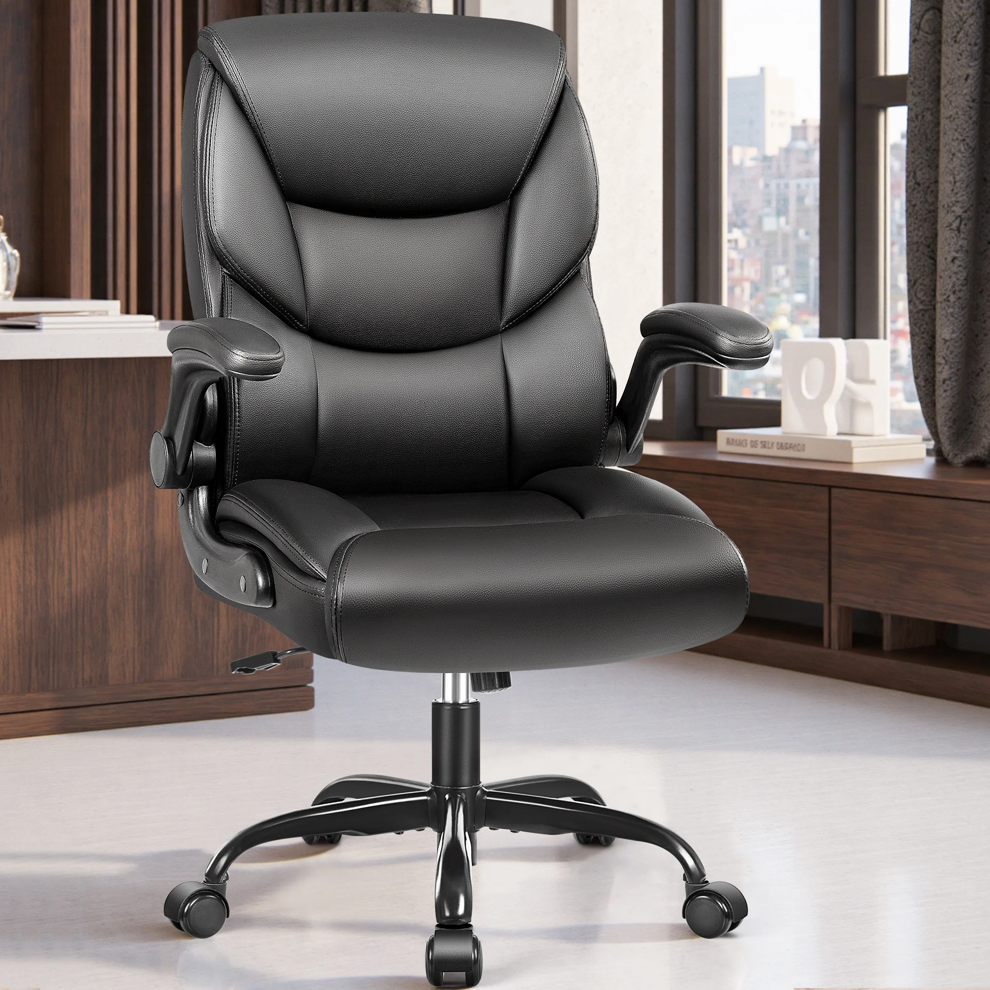 COOLHUT Leather Office Chair, Big and Tall Office Chair 400LBS Wide Seat Ergonomic Computer Desk Chair High Back Executive Leather Chair Adjustable Task Chair Lumbar Back with 8-Year Warranty, Black
