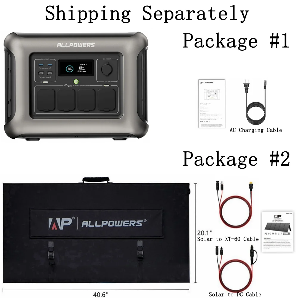 ALLPOWERS R1500+SP037 Solar Generator Set, 1600W 1056Wh LiFePO4 Portable Power Station with 400W Folding Solar Panel, Solar Charger Battery for Camping, Home Backup [Shipping Separately]