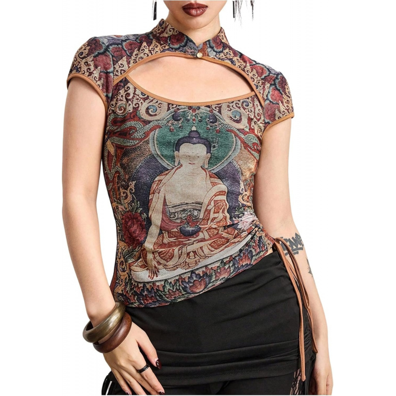 Women's Cut Out Graphic Tee with Drawstring