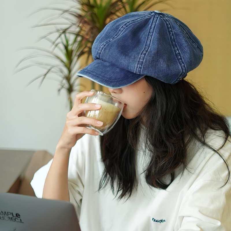 Women's Washed Denim Newsboy Cap
