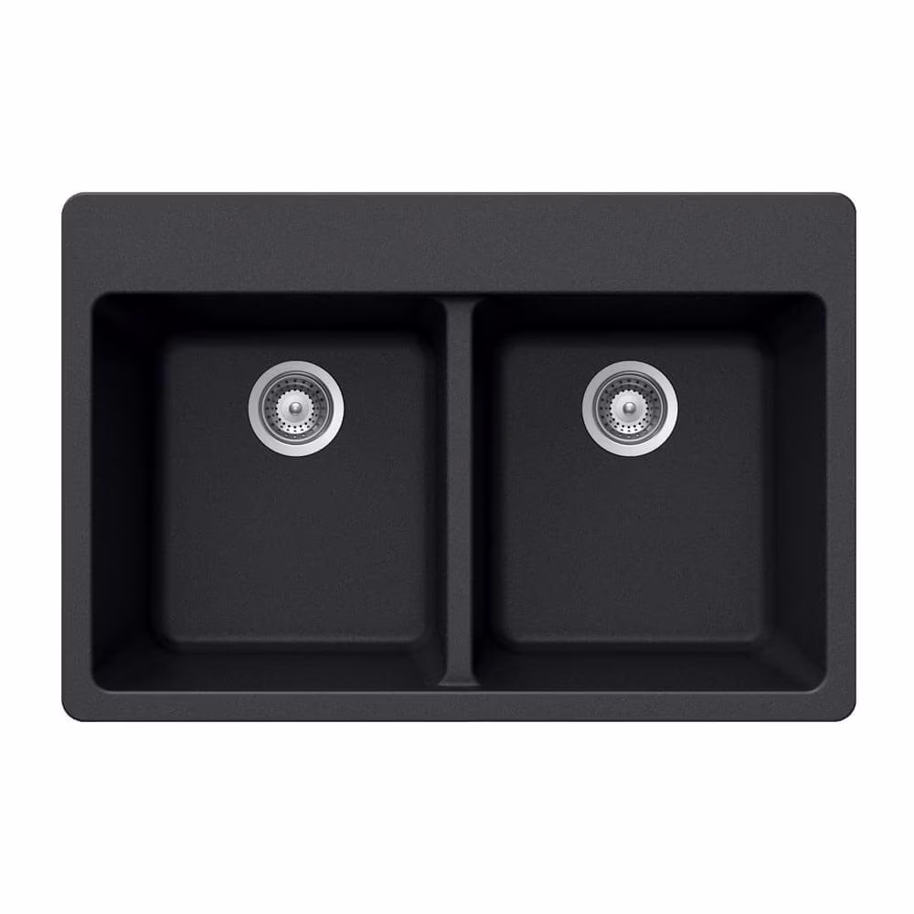 Houzer M-200 CLOUD Quartztone Series Granite Topmount 50/50 Double Bowl Kitchen Sink, White
