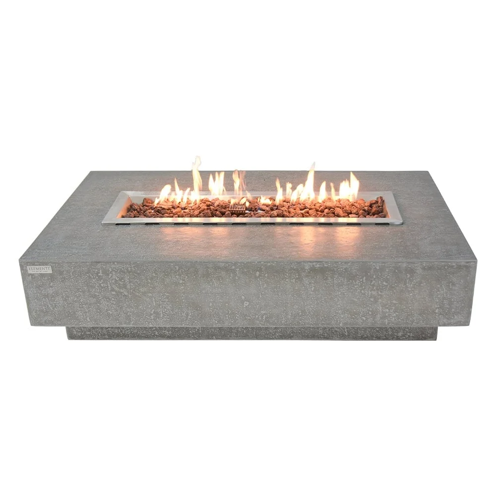 Elementi Outdoor Lunar Fire Bowl 42 Inches Grey Durable Fire Pit Table Glass Reinforced Concrete Round Fire Table Natural Gas Patio Fire Place Electronic Ignition Lava Rock Included