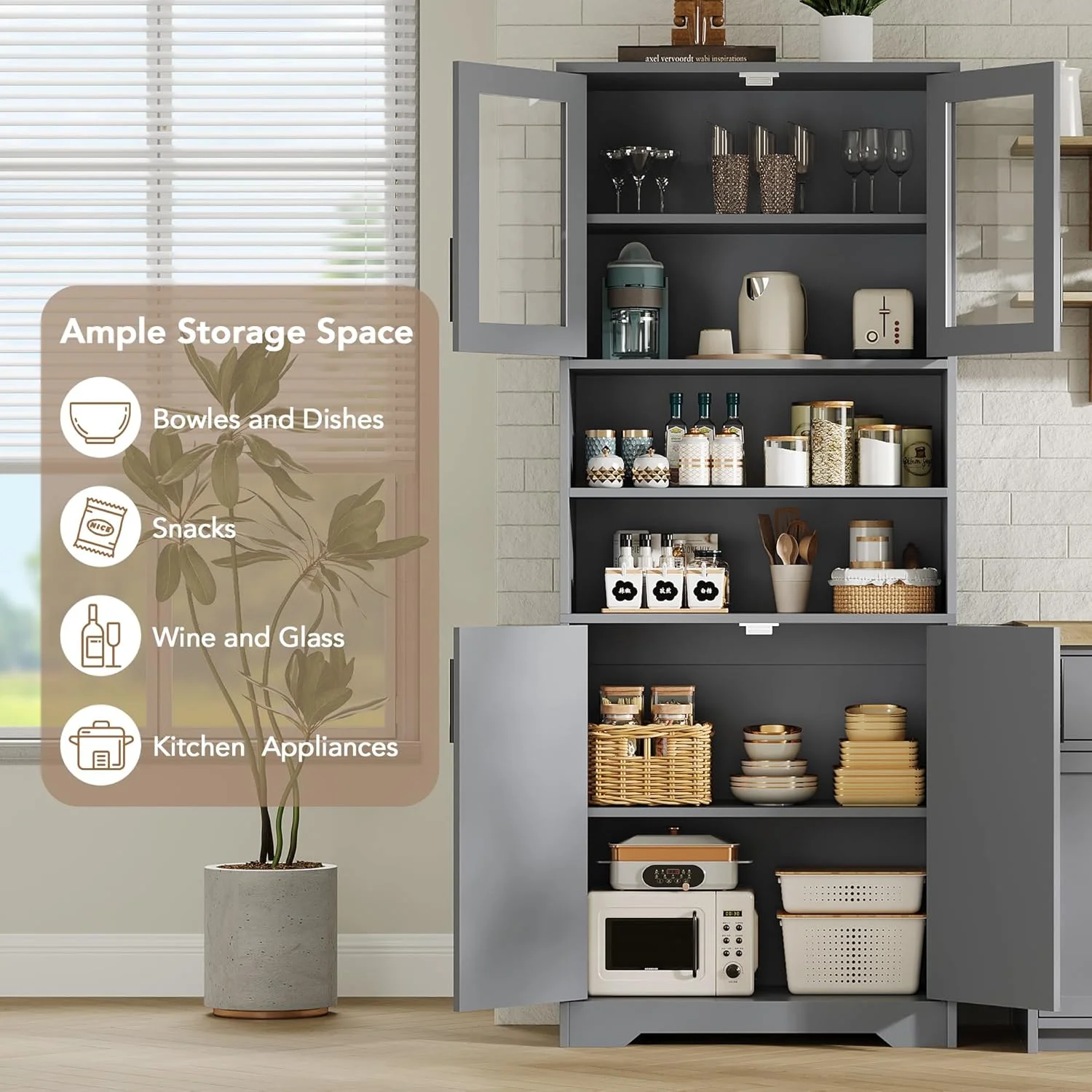 Studyset Tall Bathroom Cabinet, Freestanding Bathroom Storage Cabinet with Glass Doors and Adjustable Shelves, 67