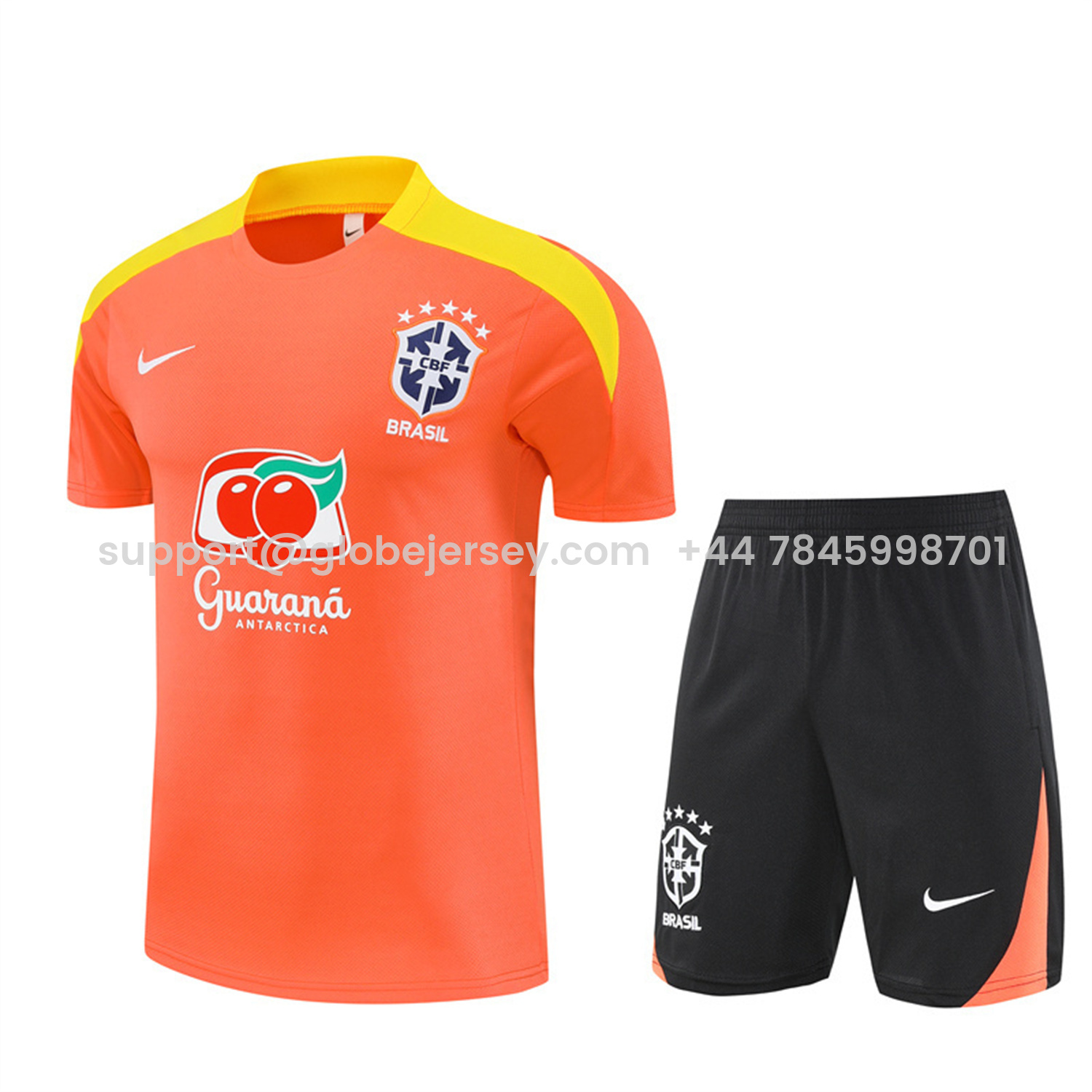 Brazil 25-26 Short-Sleeve Training Set - Orange Top & Black Shorts
