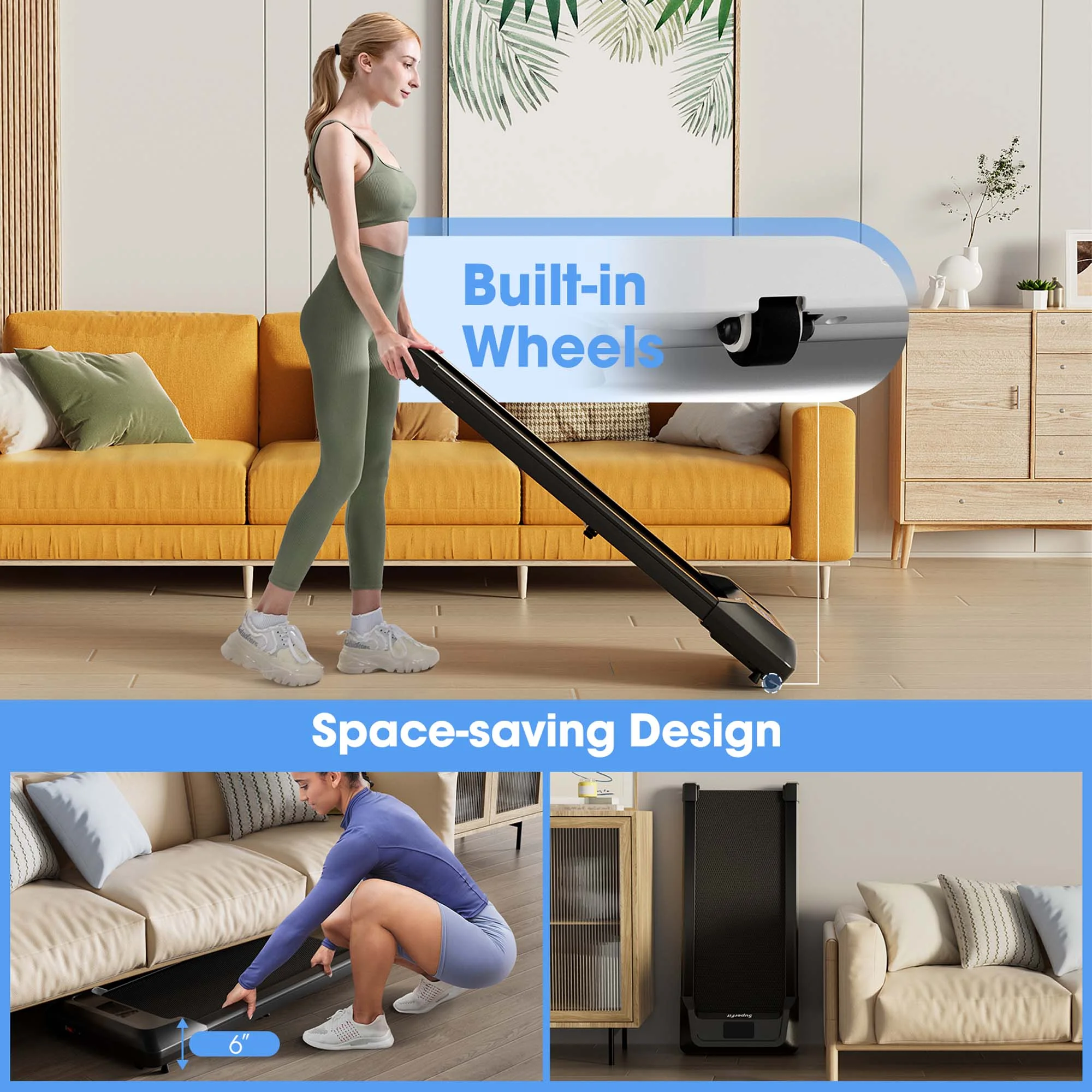 SuperFit 0.6-3.8MPH Walking Pad Under Desk Treadmill with Remote Control and LED Display Black