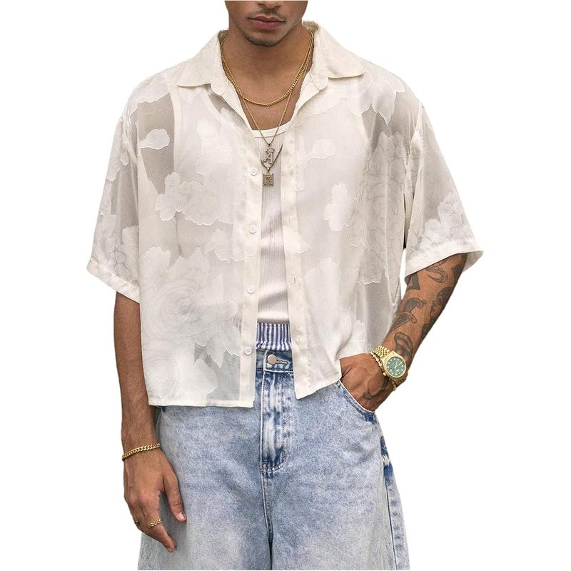 Men's Button Down Shirt Streetwear Crop Top Country Concert Outfits