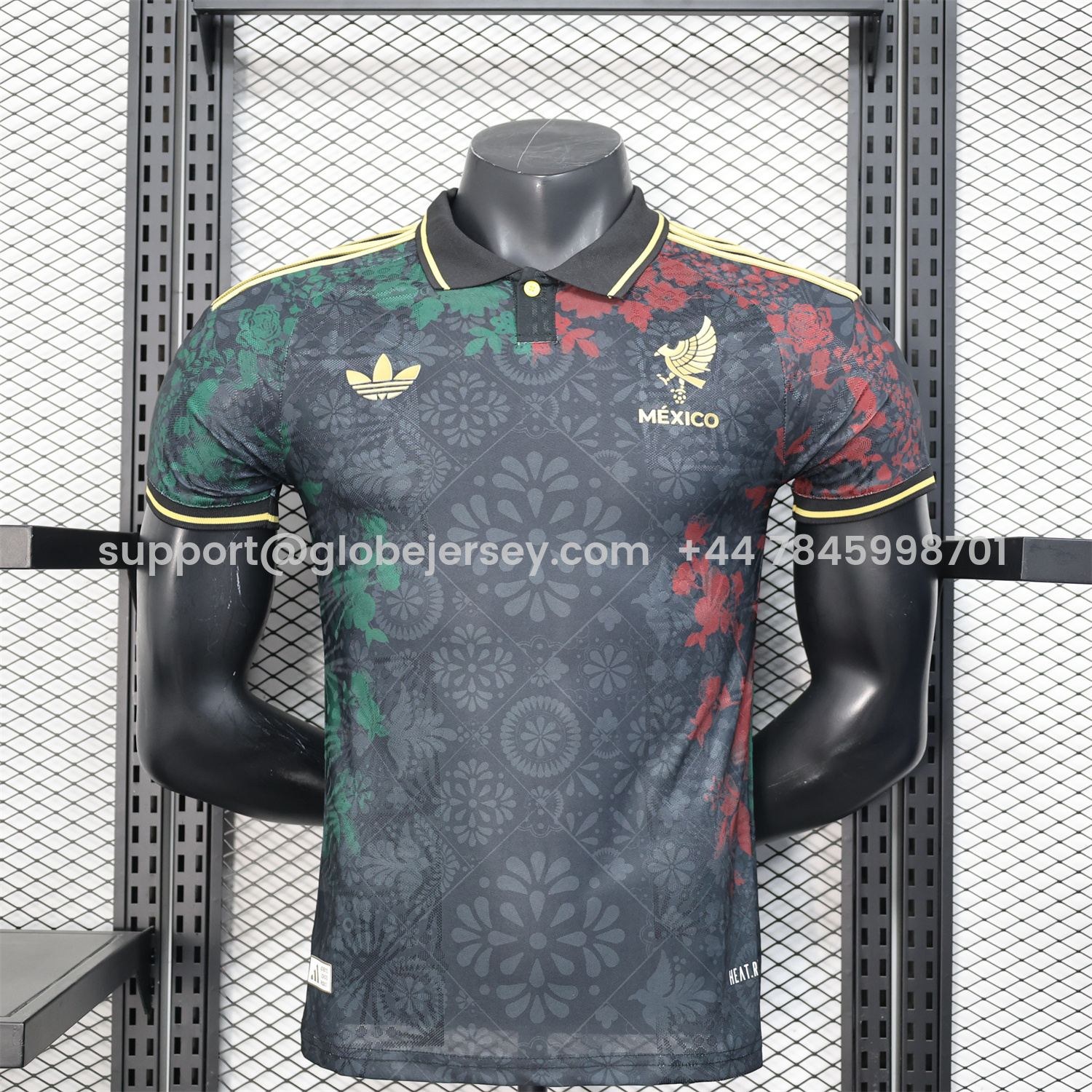 Mexico 25-26 Black Polo Jersey with Red and Green Floral Pattern - Player Version
