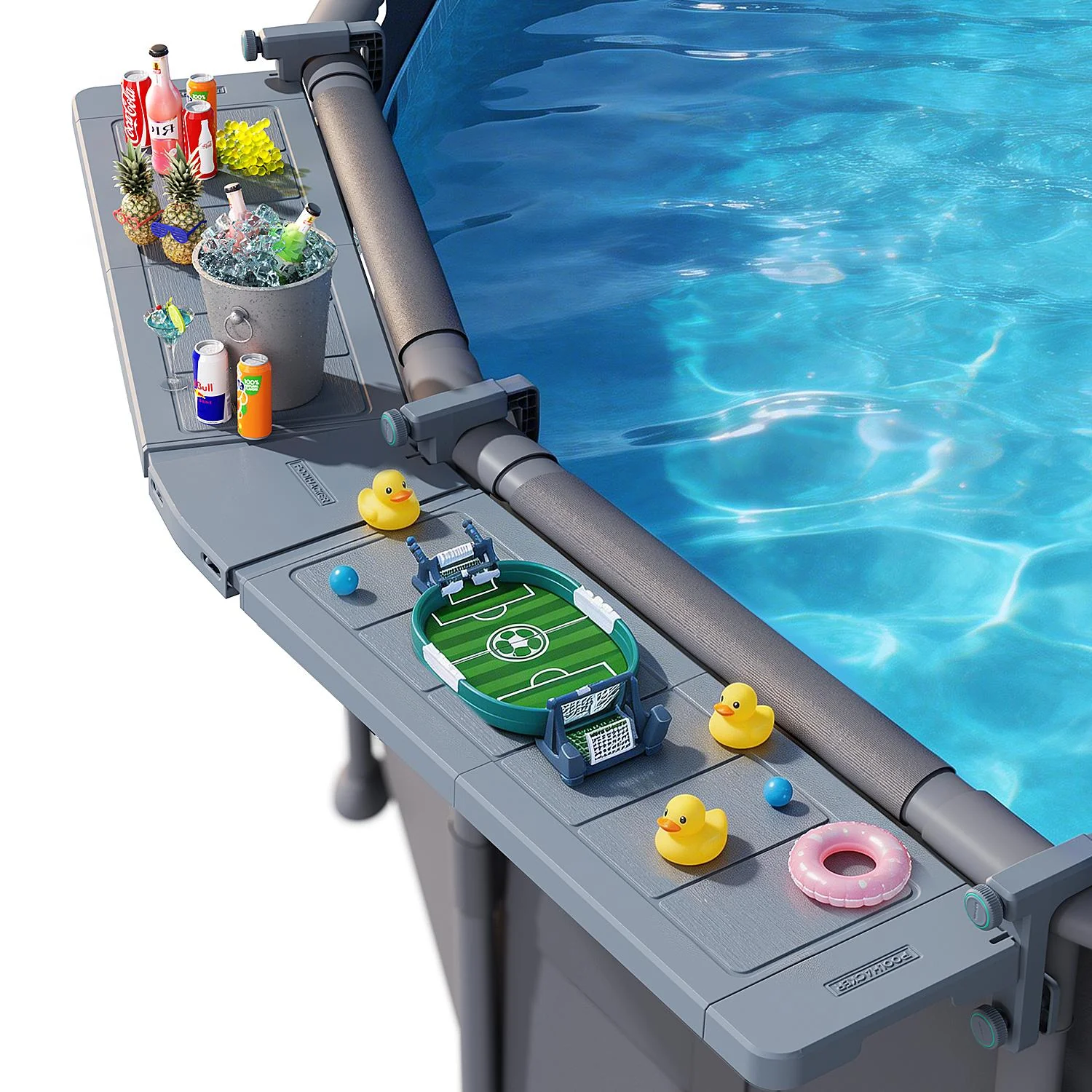 Poolside Bar, Swim Up Bar Exclusively for Above-Ground【Round & Oval 】 Pools. Patio Poolside Table Smart Fold Easy Maintenance, Weather Resistant Stable Tabletop