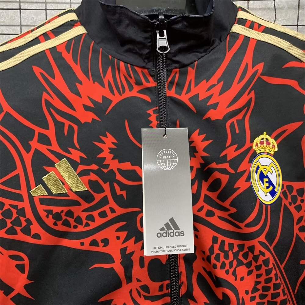 2024/2025 Real Madrid Reversible Windbreaker Red-Black Soccer Jersey 1:1 Thai Quality
