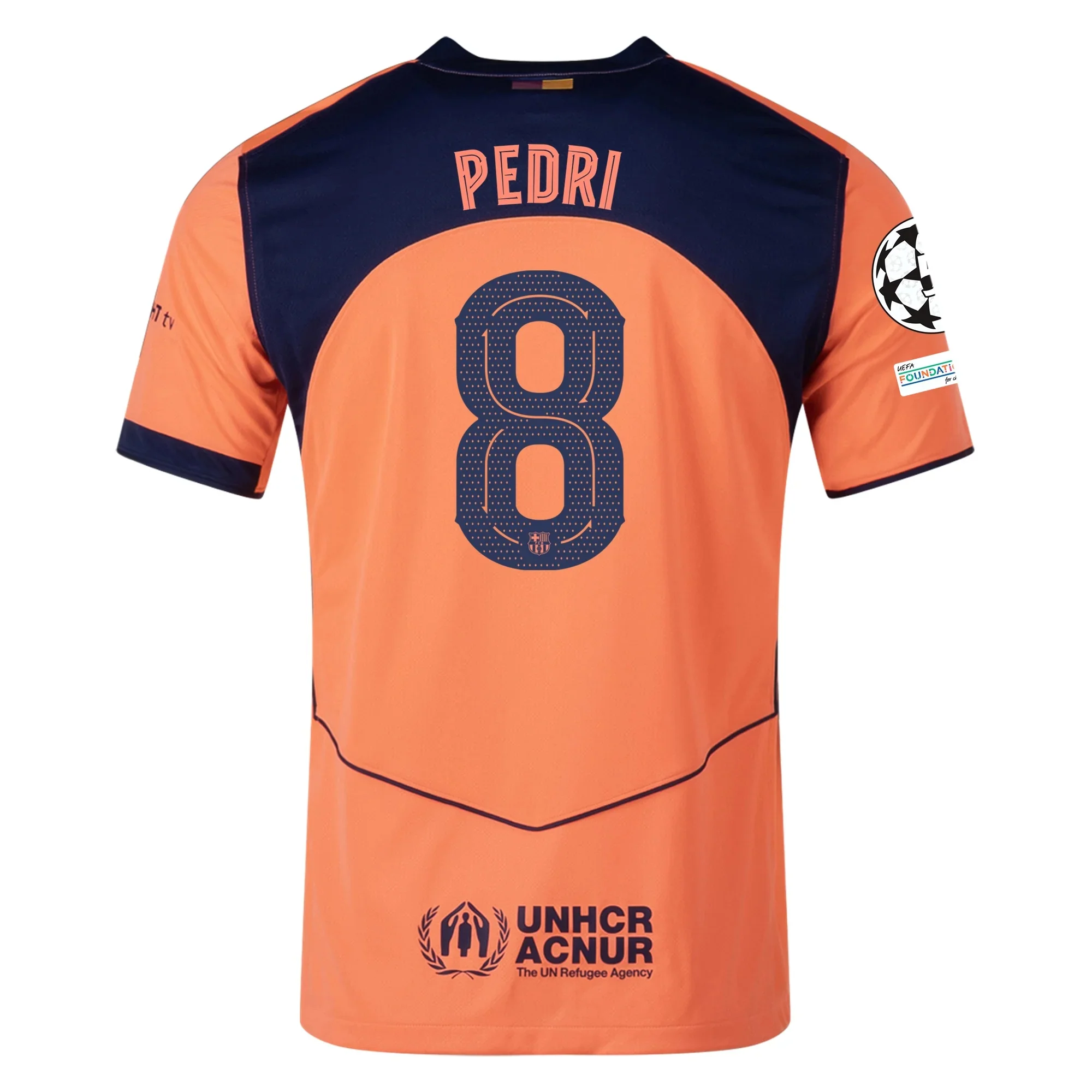 Nike Pedri Men's FC Barcelona T90 Third Jersey 25/26 w/ Champions League Patches (Mango/Navy)