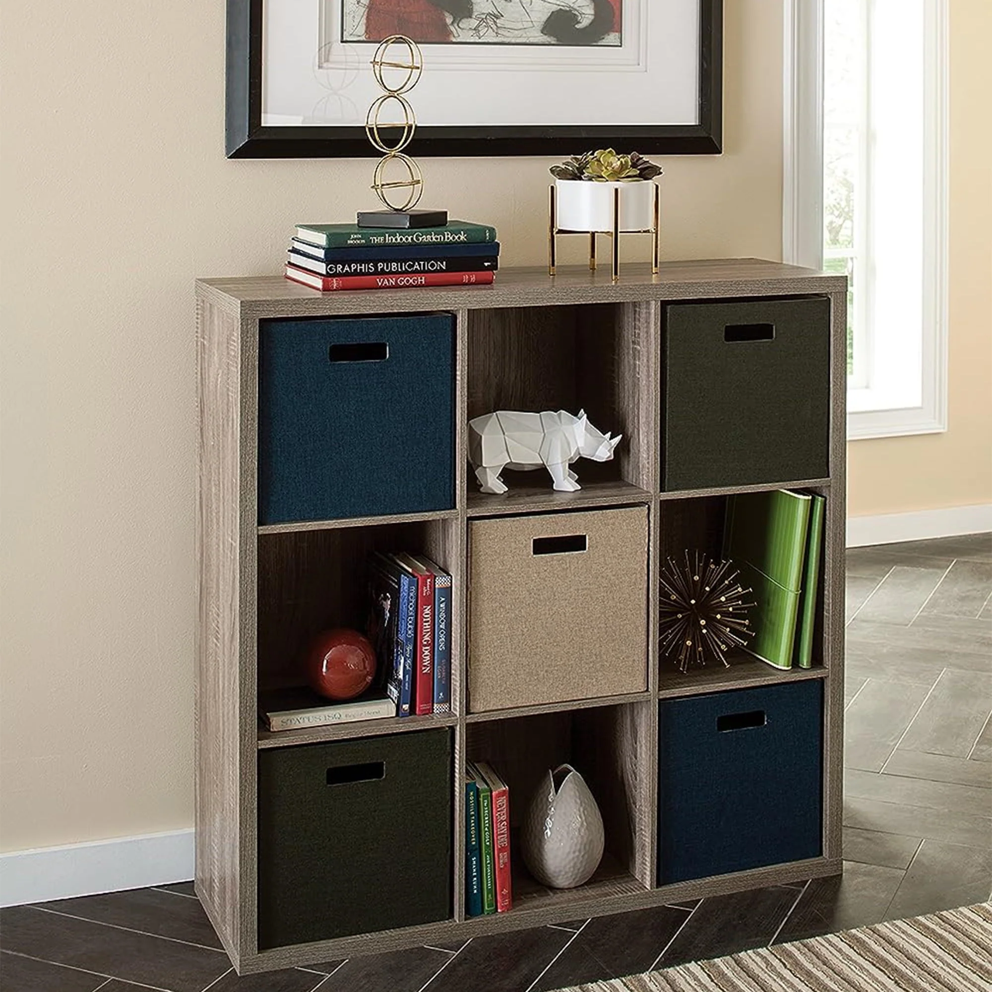 ClosetMaid 9 Cube Storage Shelf Bookshelf Organizer with Back Panel, Gray