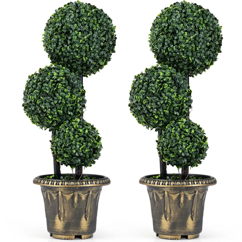 2.5-Foot Artificial Boxwood Topiary – Evergreen Faux Potted Plant (Half-Pack)