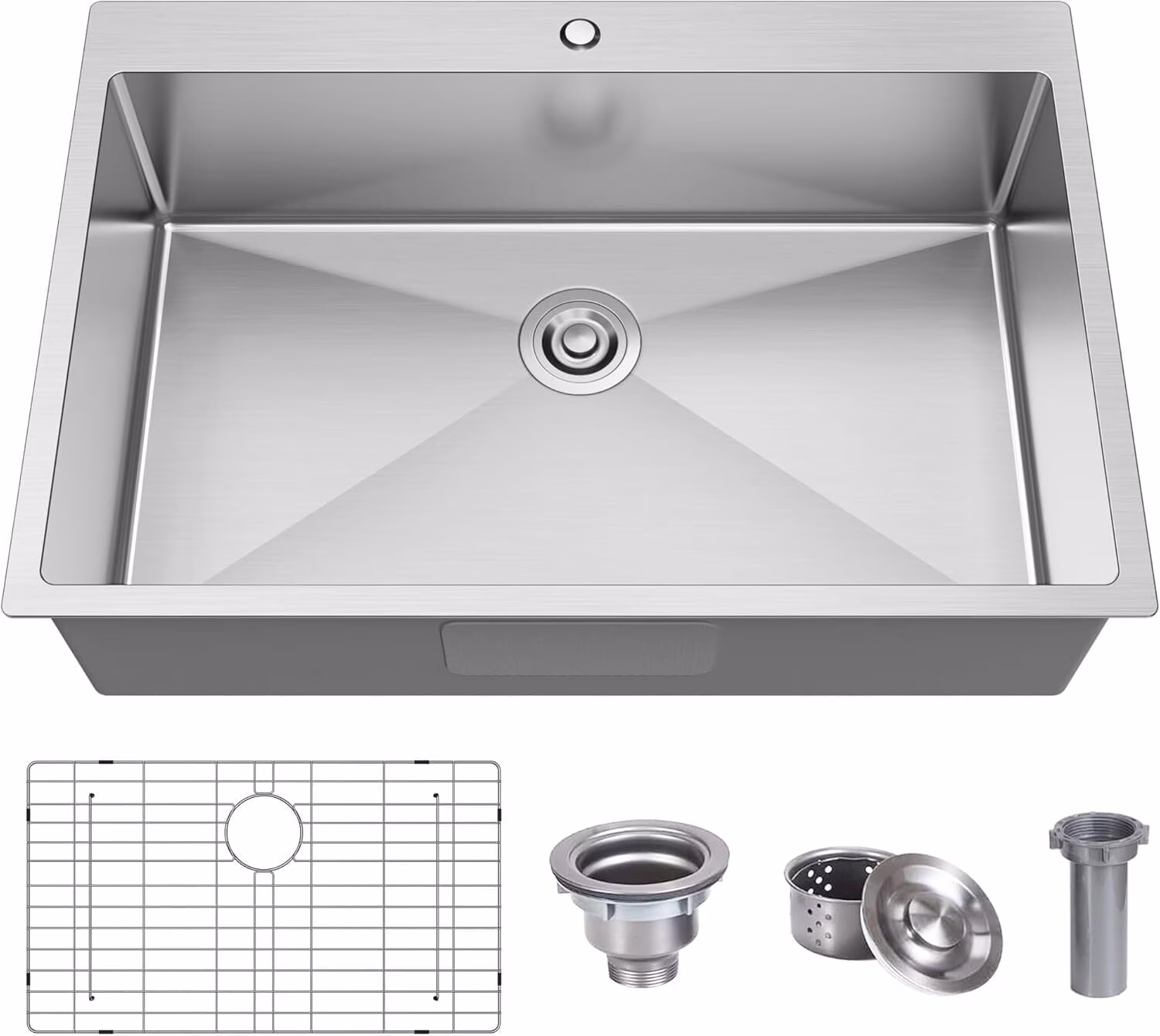 33 x 22 Inch Black Stainless Steel Single Bowl Kitchen Sink, Drop-In Topmount, 18 Gauge, with Bottom Grid and Drain Strainer Set