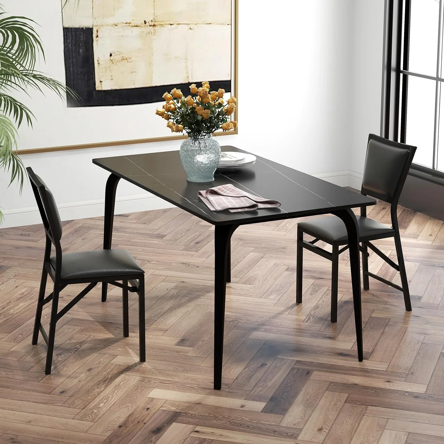 Giantex Folding Chairs Set of 2, Dining Chairs with Padded Seats, Sturdy Metal Frame, Floor Protectors, Space Saving Design, Foldable Dining Desk Chairs for Small Apartment, Extra Guests, Black
