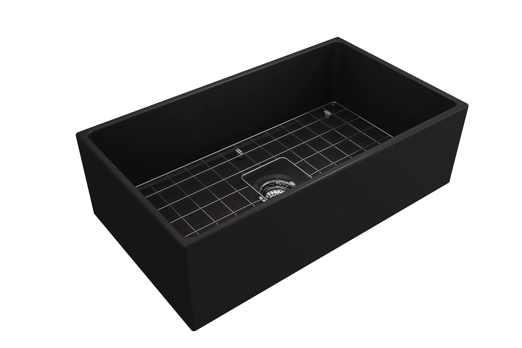 BOCCHI Contempo Apron Front Fireclay 33 in. Single Bowl Kitchen Sink with Protective Bottom Grid and Strainer in White
