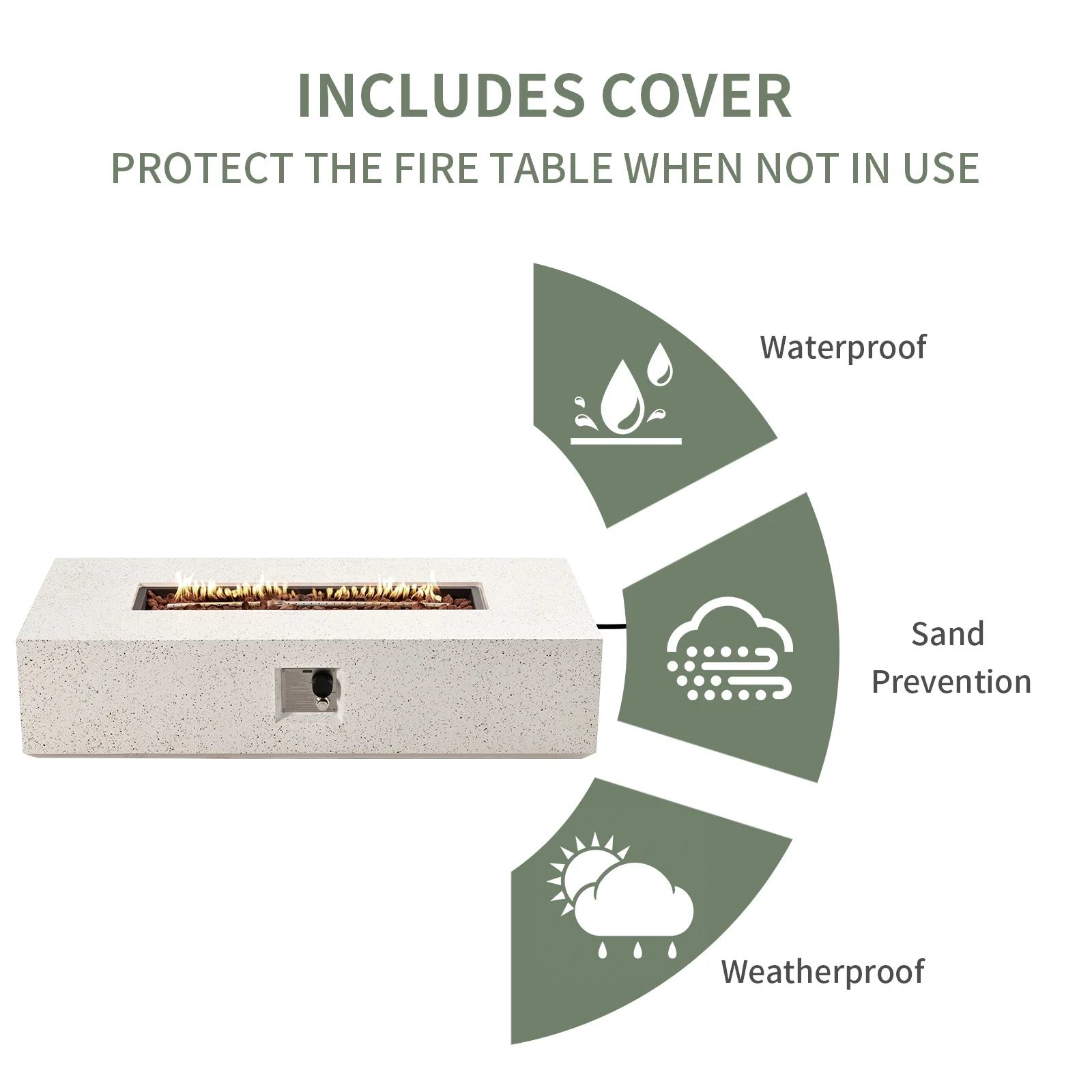 COSIEST 2-Piece Outdoor Rectangle Terrazzo White Propane Fire Table Set with Tank Cover Table