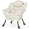 Costway Modern Polyester Fabric Lazy Chair Single Sofa Chair w/ Side Pocket Navy