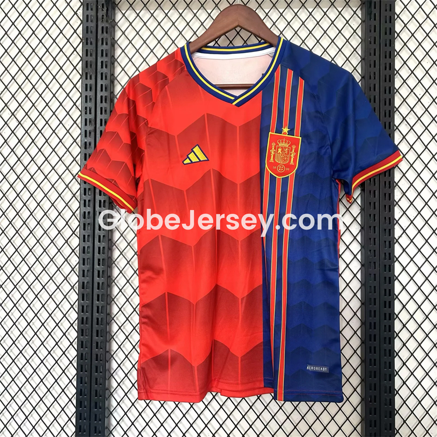 Spain 25-26 Red and Blue Throwback Style Jersey - Fans Version