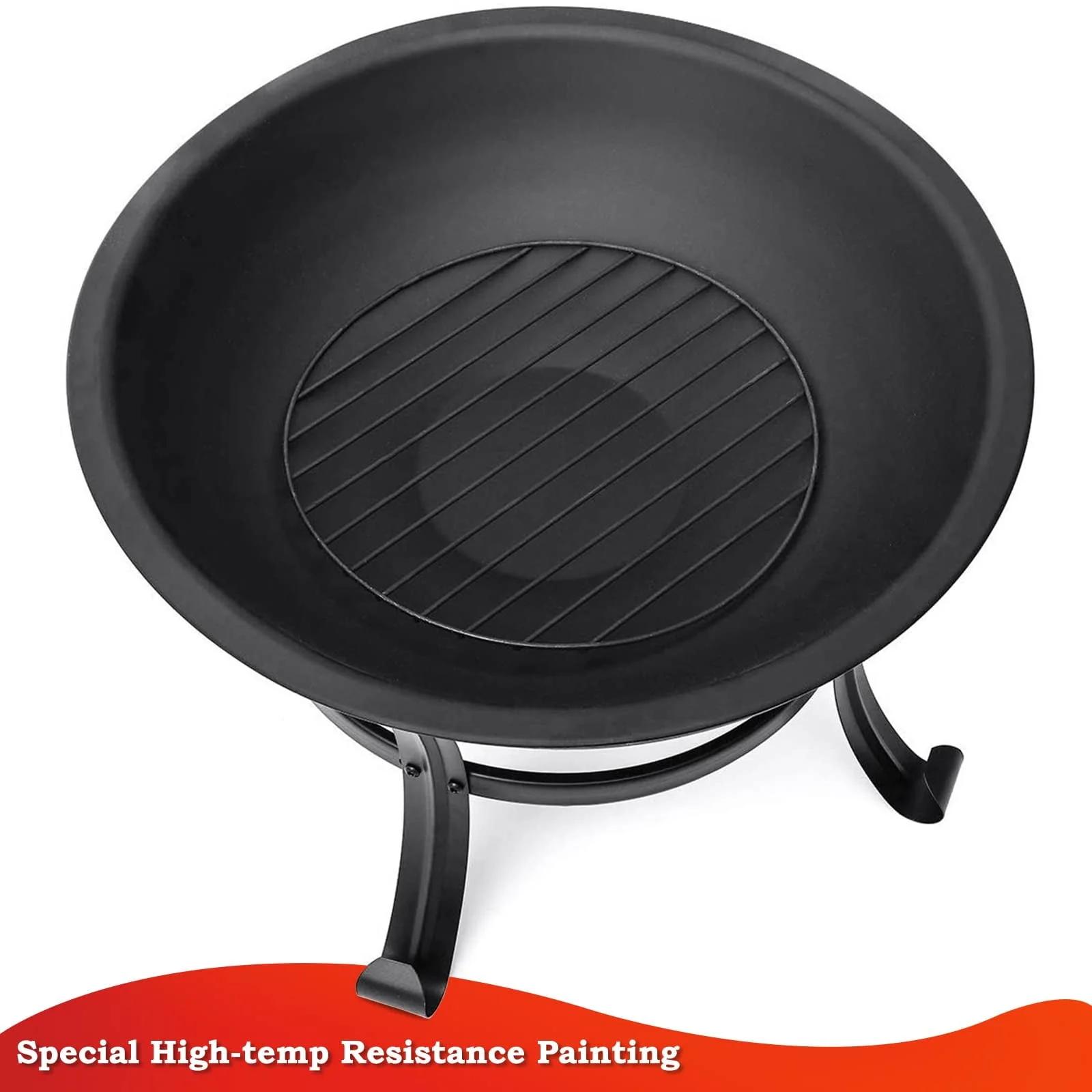 KingSo 22 inch Wood Burning Fire Pit for Camping Picnic Bonfire Patio Outside Backyard Garden Small Bonfire Pit Steel Firepit Bowl with Spark Screen, Log Grate, Poker