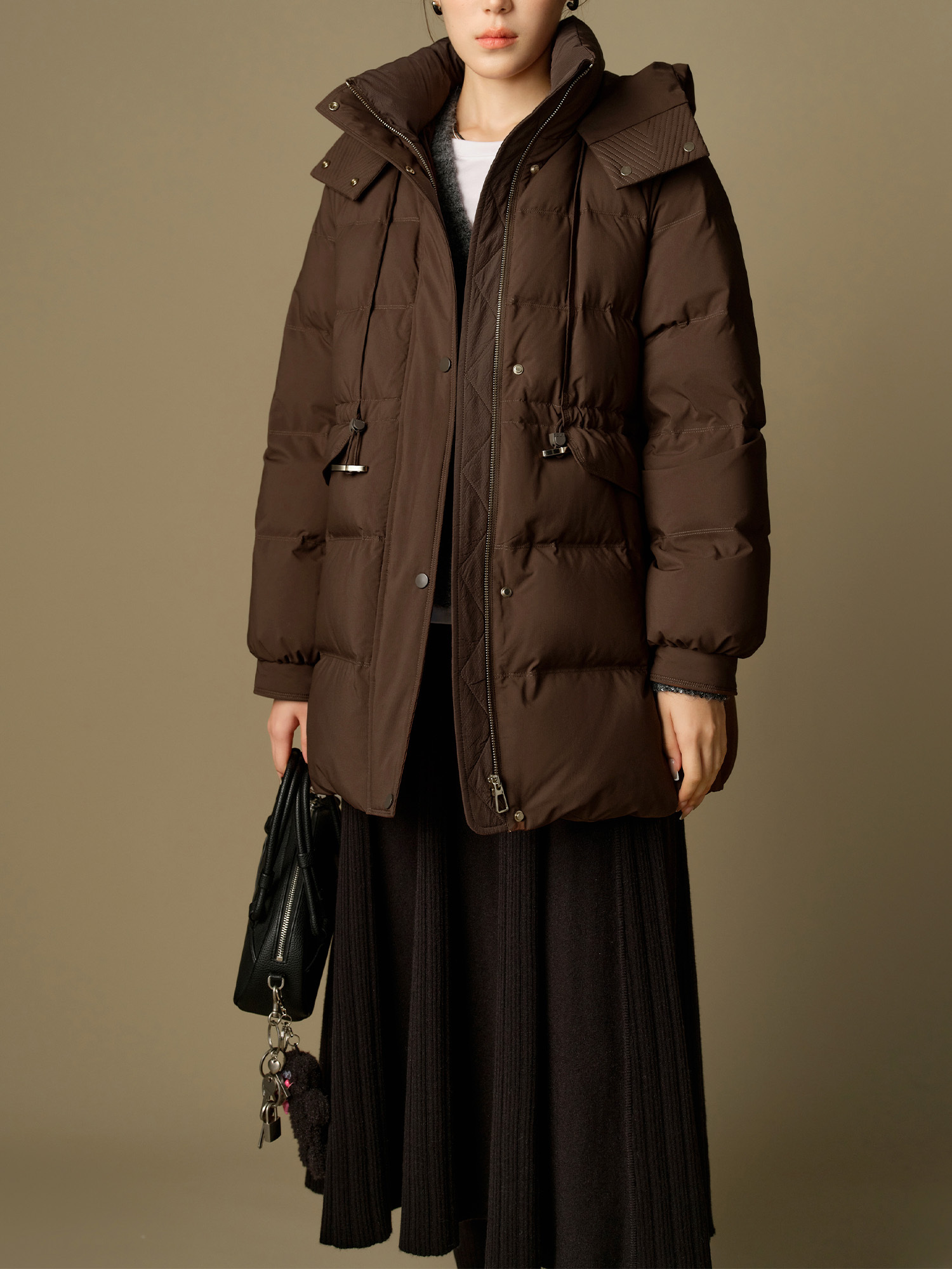 Women’s Casual Style Winter Coat, Solid Color Polyester Puffer Jacket