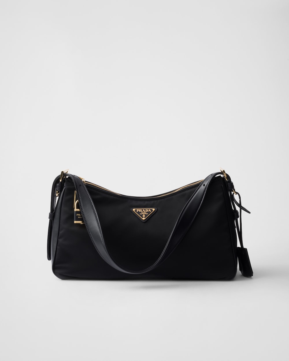 Aim??e Large Re-Nylon and Leather Shoulder Bag With Padlock