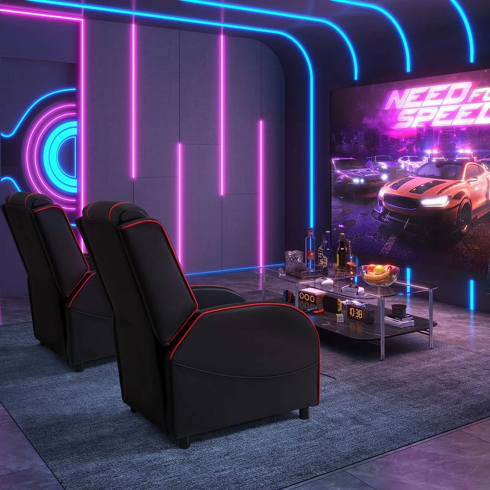 Homall Massage Gaming Recliner Chair Video Game Chair Racing Sofa Chair PU Leather Living Room Sofa Single Home Theater Seating, Red