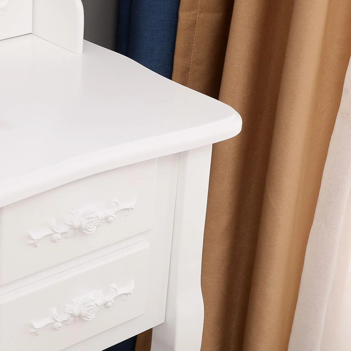 Ktaxon Vanity Set,Flip-top Mirror Dressing Table Makeup Vanity Table Writing Desk with 2 Drawers and Stool, White
