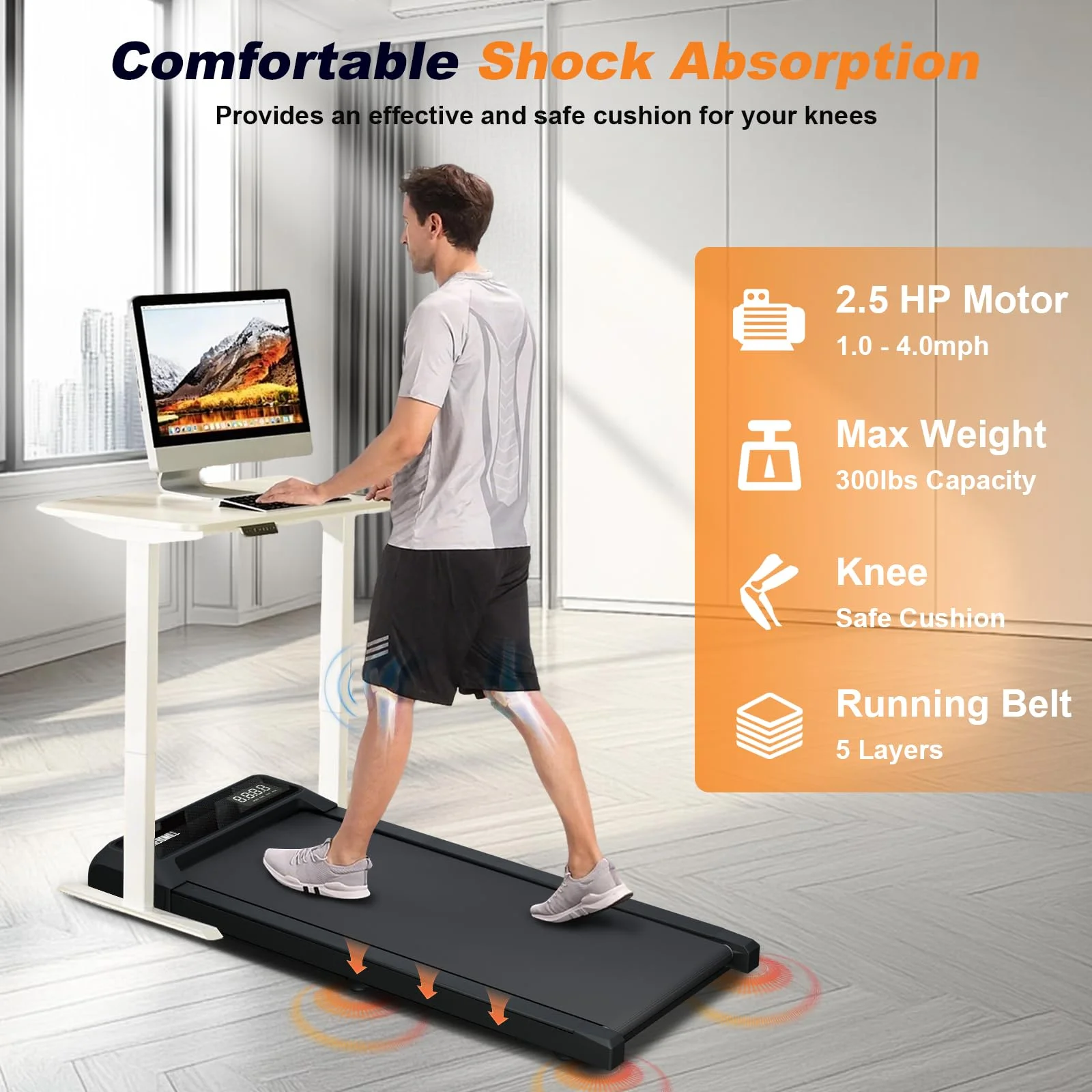 Chiccushion Walking Pad Treadmill Under Desk with Handle for Home, 2.5HP Portable Walking Treadmill with Remote Control, 300 Lbs Capacity, LED Display