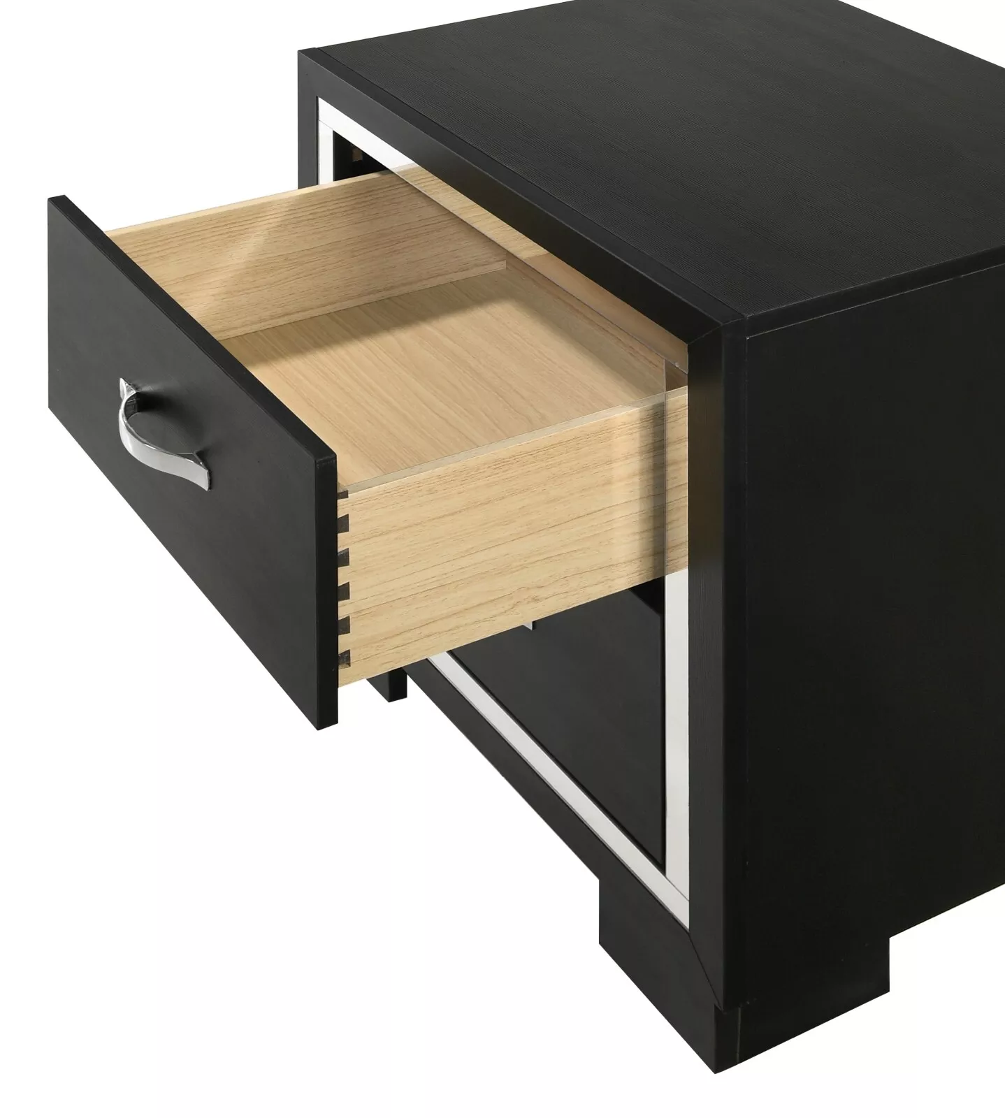 Black Finish Upholstered Queen Size Channel Tufting Panel Bed Nightstand 3pc Wooden Bedroom Set