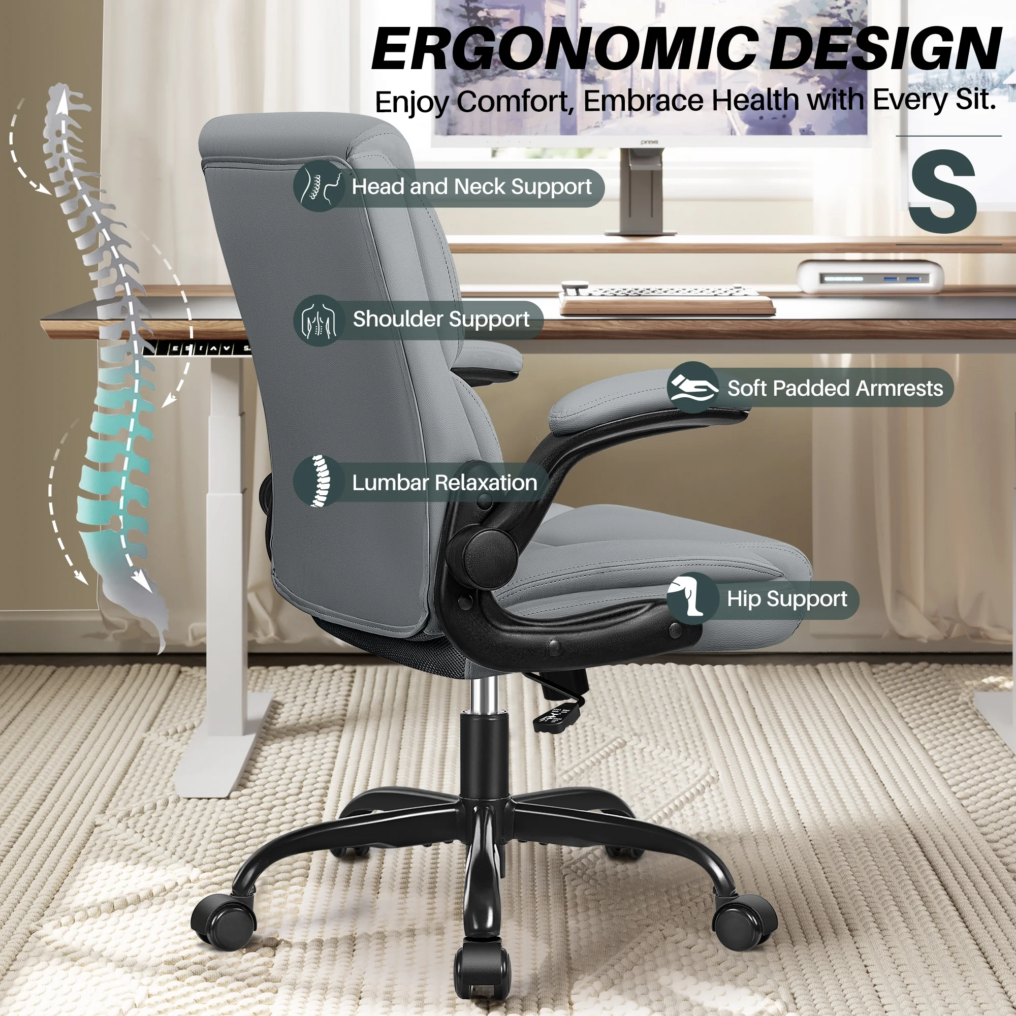 COOLHUT Leather Office Chair, Big and Tall Office Chair 400LBS Wide Seat Ergonomic Computer Desk Chair High Back Executive Leather Chair Adjustable Task Chair Lumbar Back with 8-Year Warranty, Black