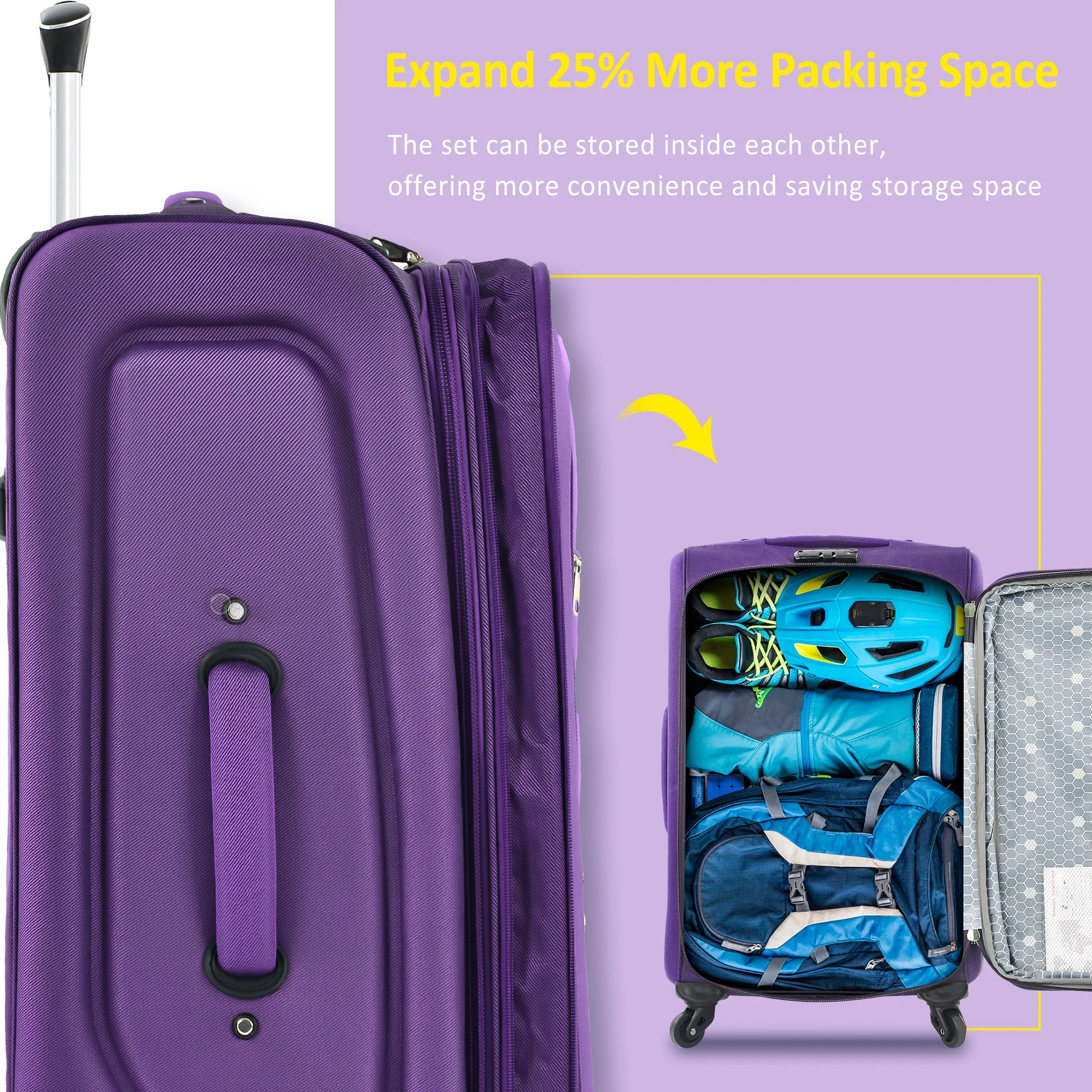 EUROCO 3 Piece Softside Luggage Set,Expandable Suitcase Set with TSA Lock and Spinner Wheels,Lightweight Suitcase for Men Women(20