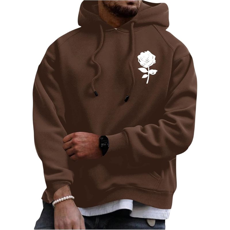 Men's Graphic Print Long Sleeve Drawstring Hoodie Pullover Sweatshirt