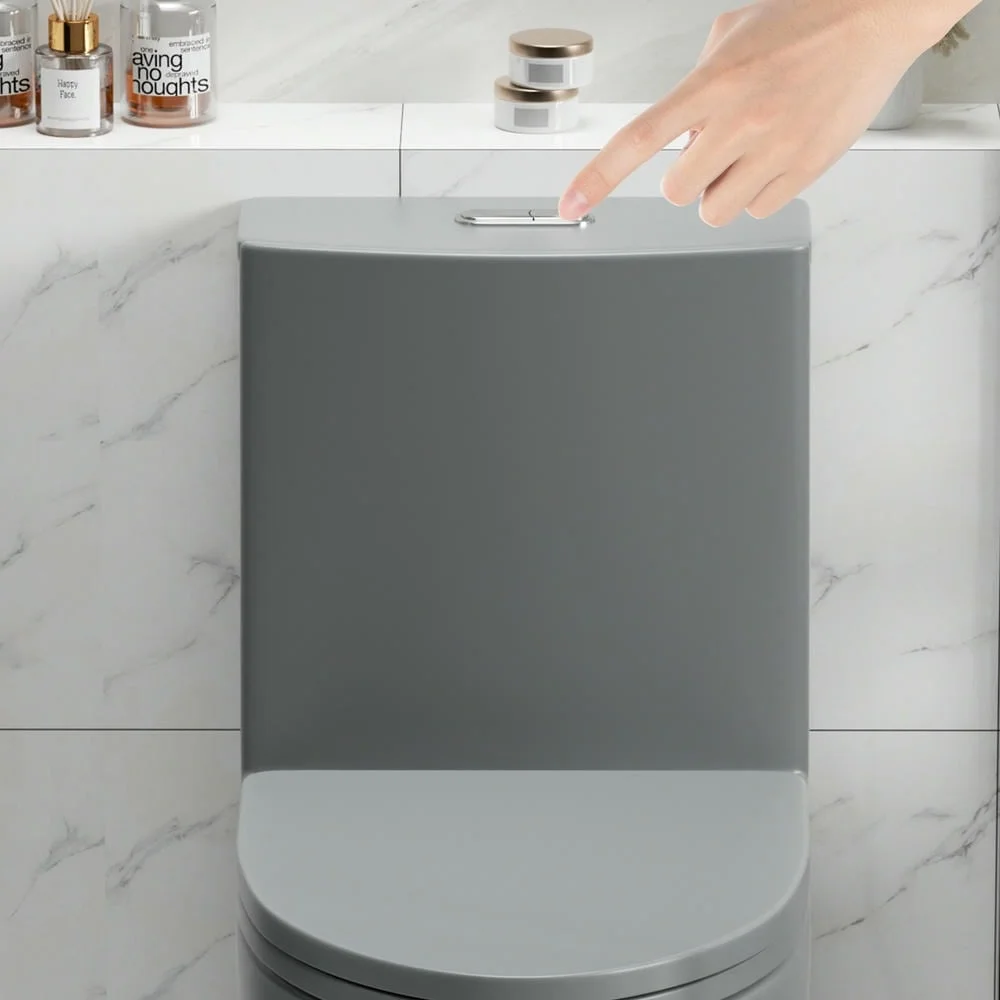 Spaco 1.1/1.6 GPF Dual Flush One-Piece Toilet, Button on Tank top S-trap 12 inches, Elongated Bowl with Soft Close Seat, Water-Saving MAP 1000g, Comfort Chair Seat ADA Height, Light Gray