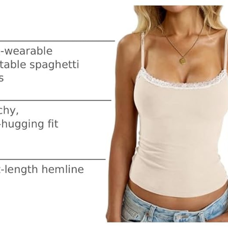Womens Lace Camisole Cotton Scoop Neck Top Sexy Y2K Summer Clothes