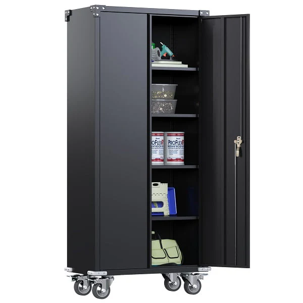 SUPEER Metal Rolling Garage Cabinet, 71'' Tall Industrial Storage Cabinet with Wheels and 4 Adjustable Shelves, Utility Filing Cabinet for Garage, Tool House, Assemble Required